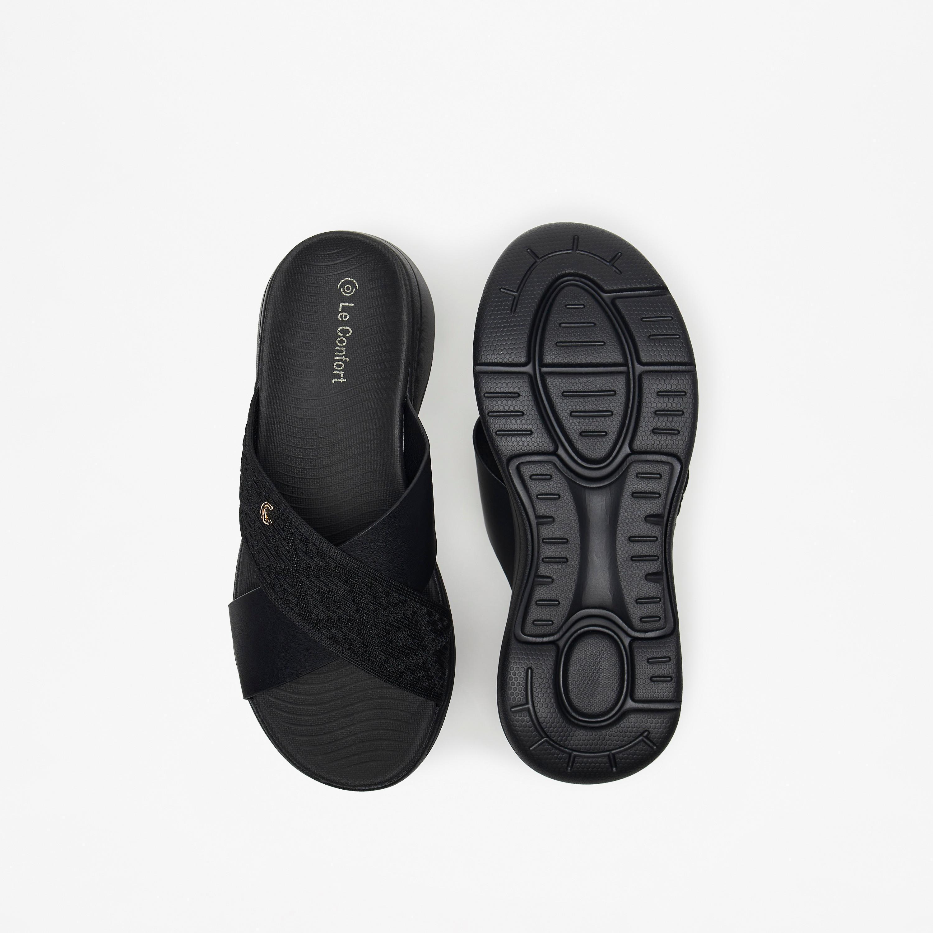 Le Confort Textured Slip-On Cross Strap Slide Sandals-women-shoes-flats-sandals-image-9