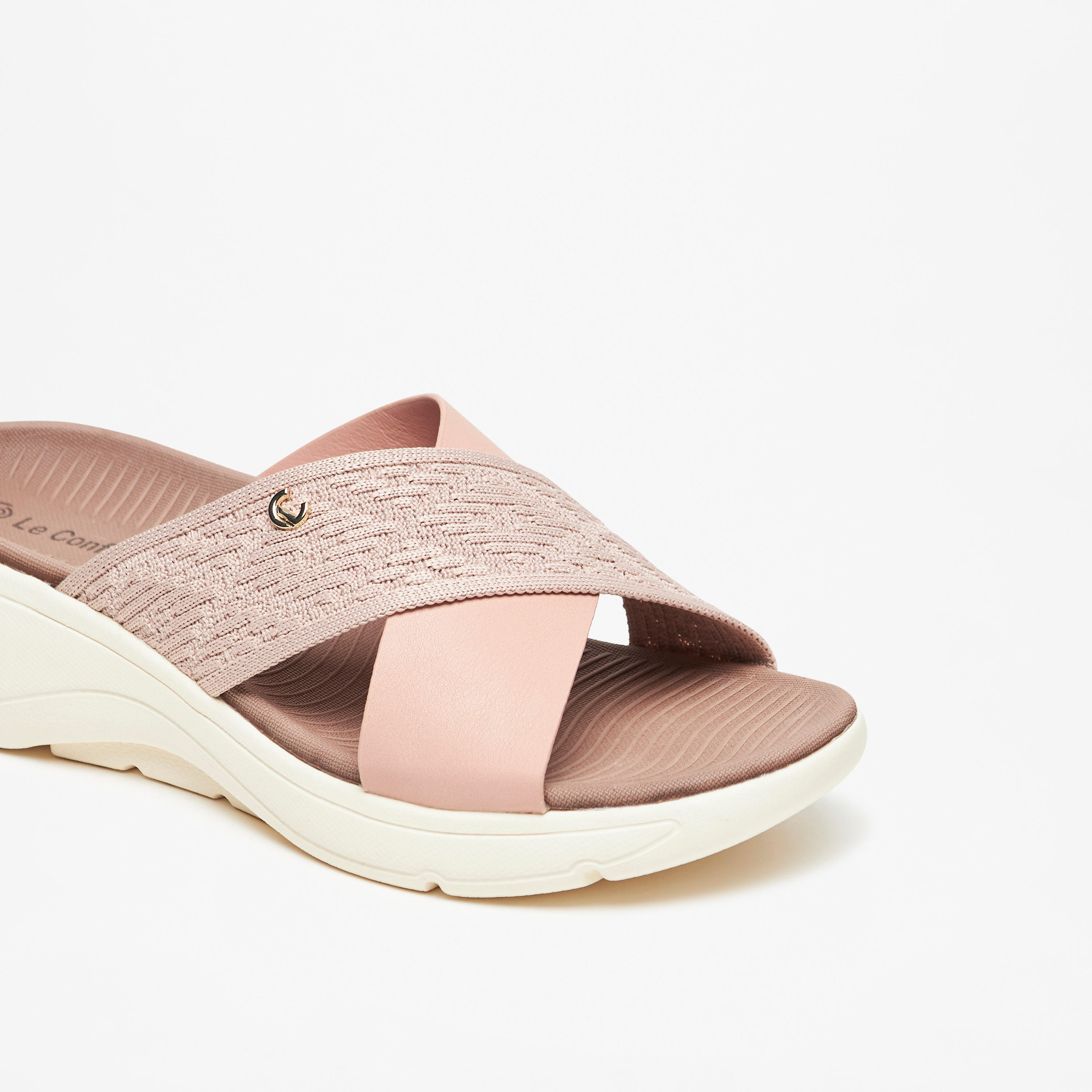Le Confort Textured Slip-On Cross Strap Slide Sandals-women-shoes-flats-sandals-image-5