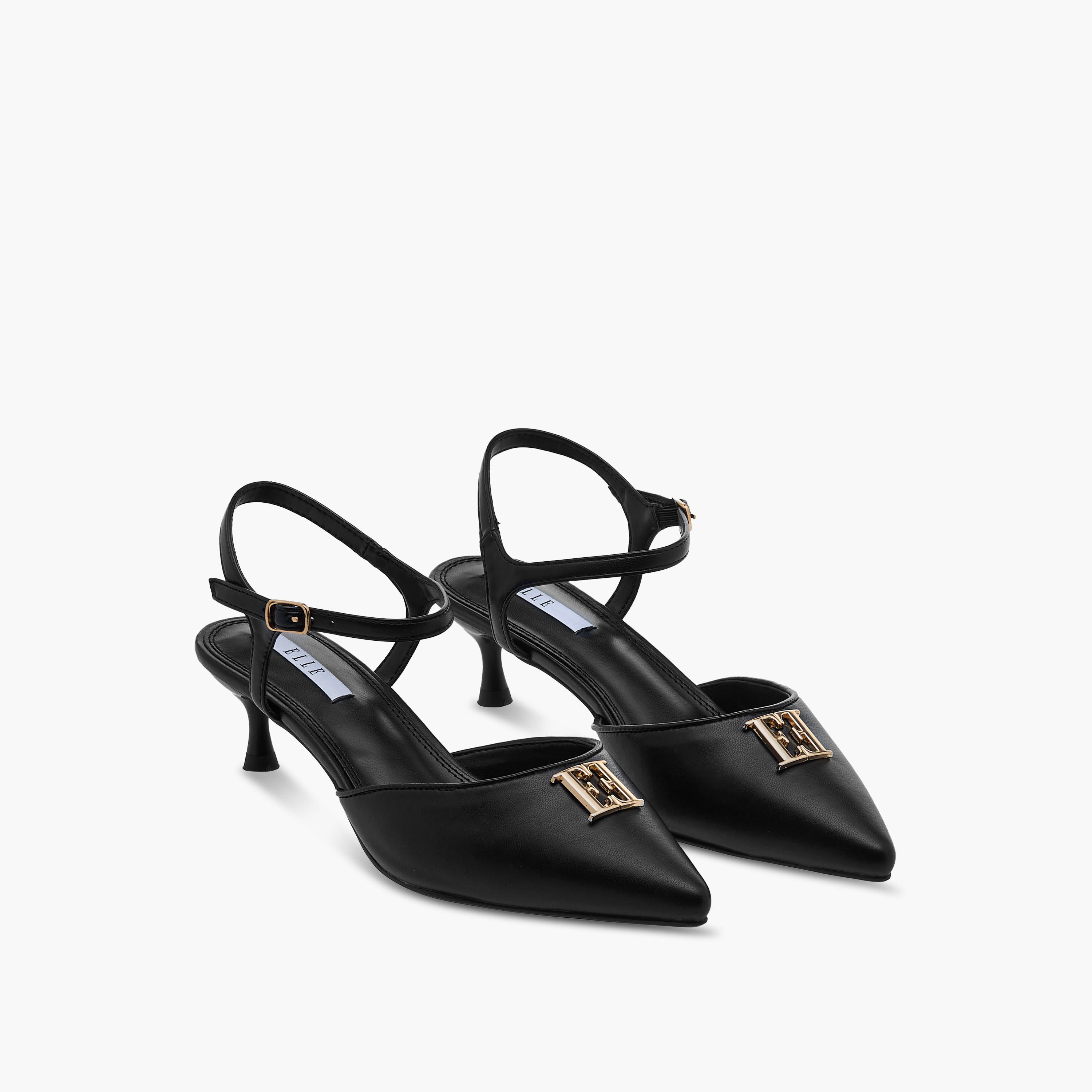 صندل بمقدمة مدببة وطبعات مونوجرام وكعب صغير للنساء من إيل-women-shoes-sandals-heeled-image-5
