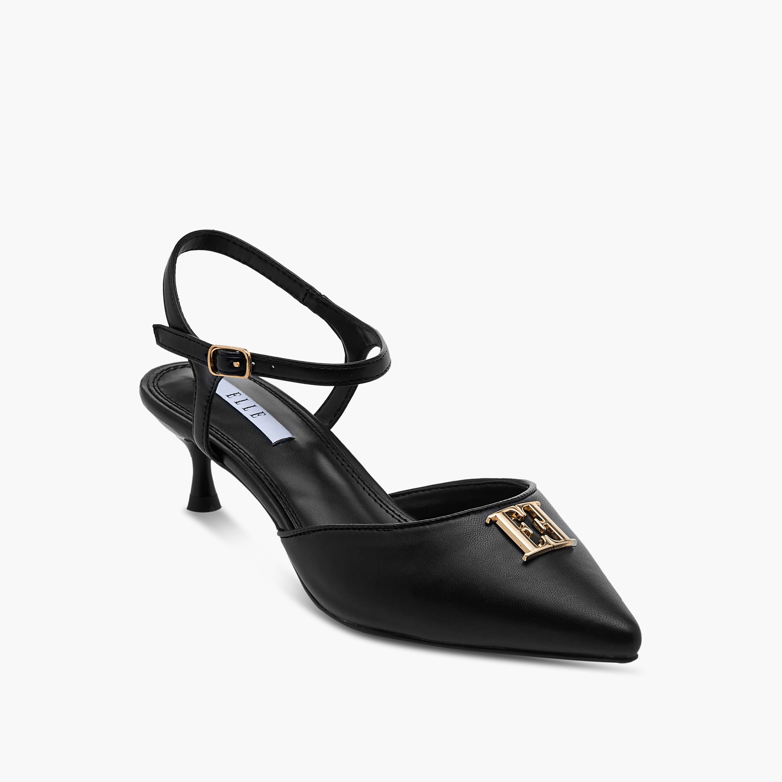صندل بمقدمة مدببة وطبعات مونوجرام وكعب صغير للنساء من إيل-women-shoes-sandals-heeled-image-4