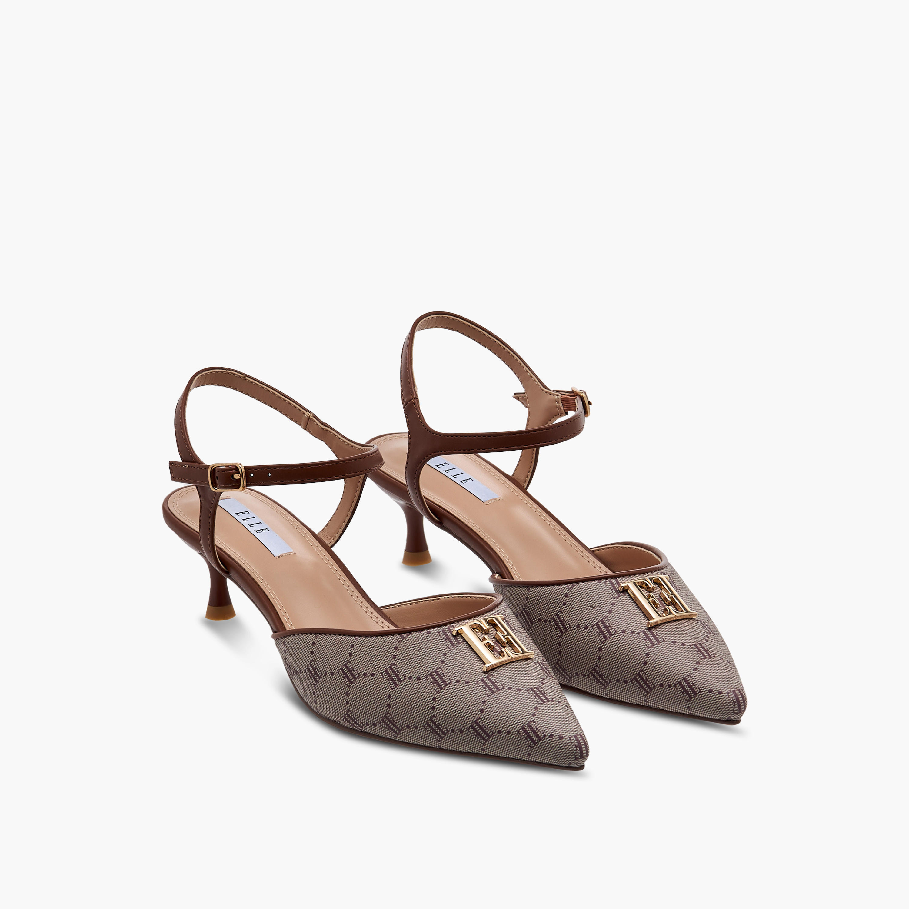 صندل بمقدمة مدببة وطبعات مونوجرام وكعب صغير للنساء من إيل-women-shoes-sandals-heeled-image-5