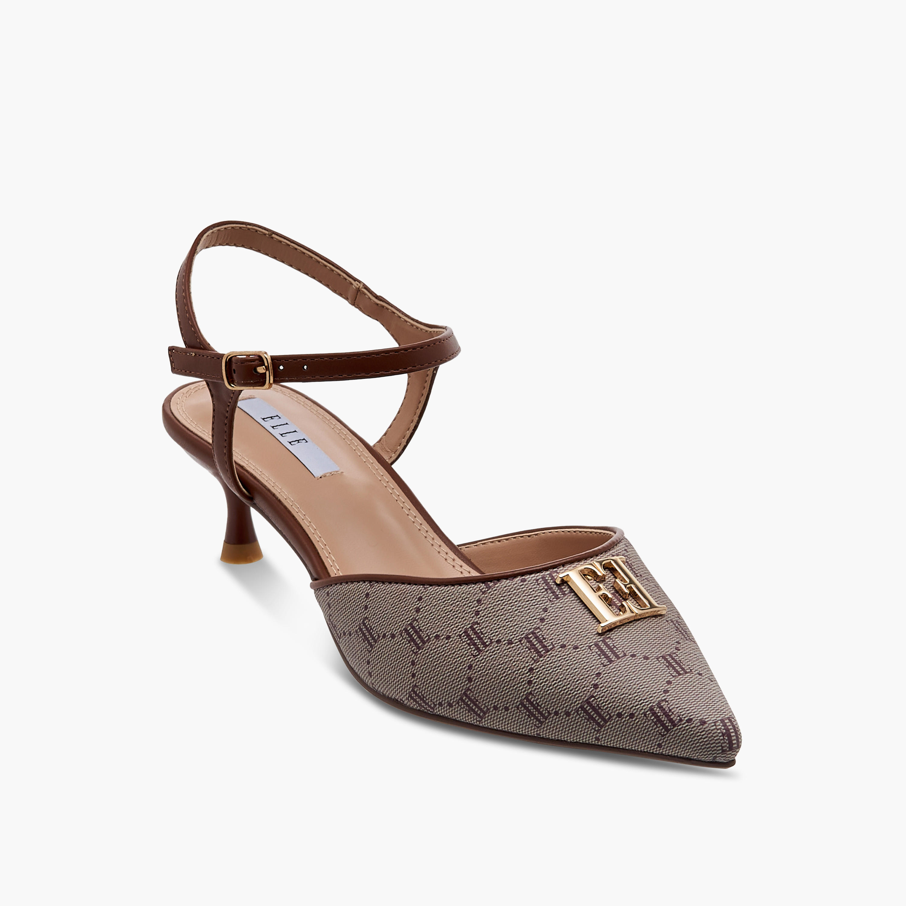 صندل بمقدمة مدببة وطبعات مونوجرام وكعب صغير للنساء من إيل-women-shoes-sandals-heeled-image-4