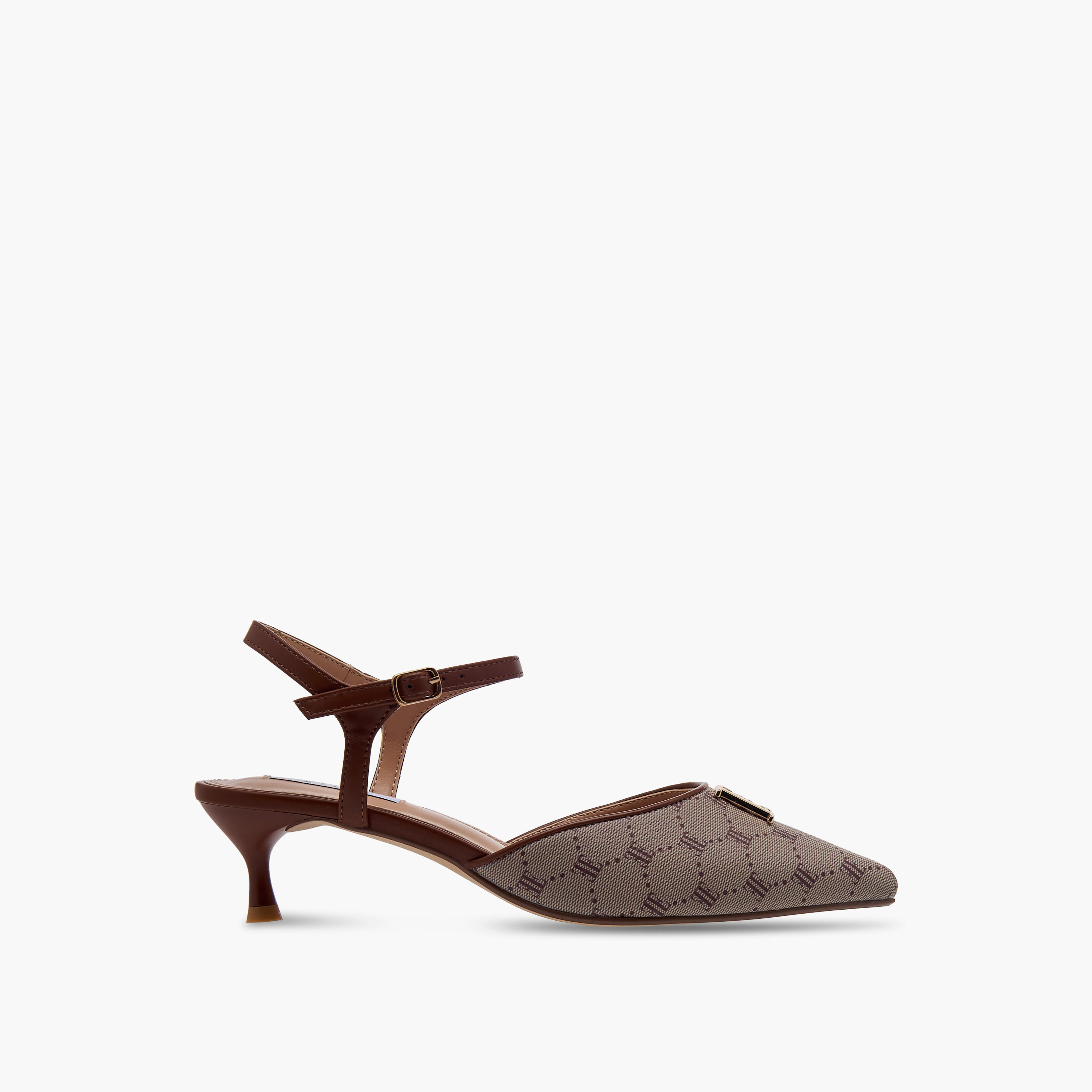 صندل بمقدمة مدببة وطبعات مونوجرام وكعب صغير للنساء من إيل-women-shoes-sandals-heeled-image-3