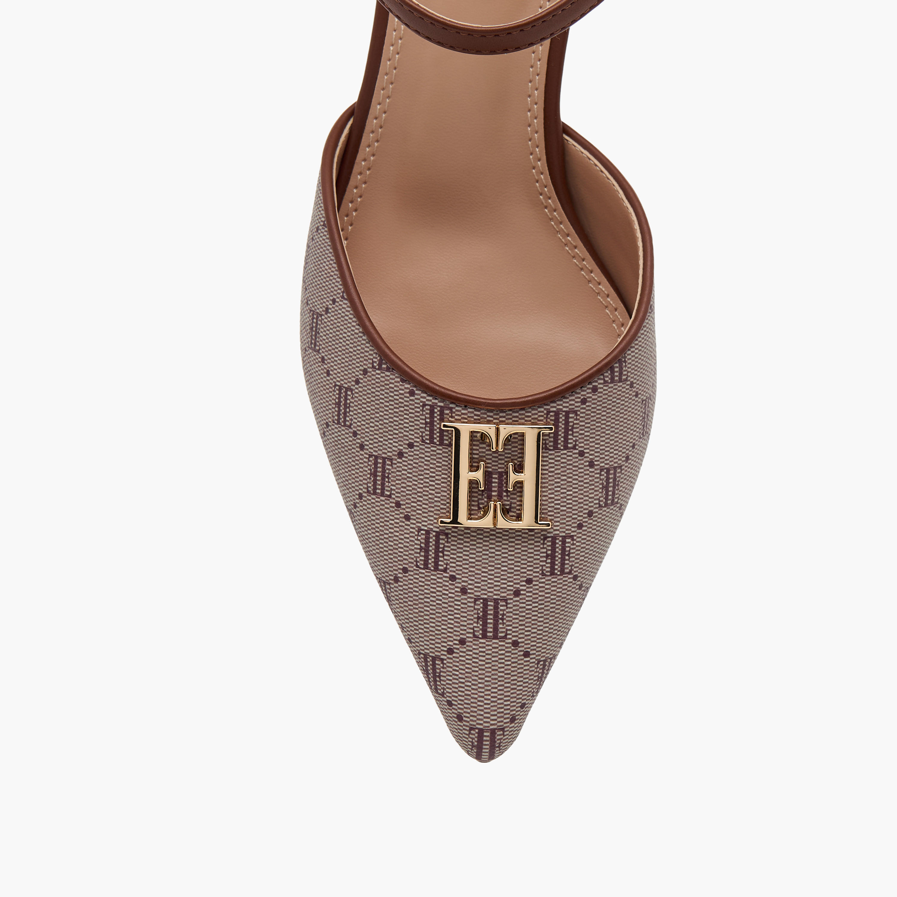صندل بمقدمة مدببة وطبعات مونوجرام وكعب صغير للنساء من إيل-women-shoes-sandals-heeled-image-2