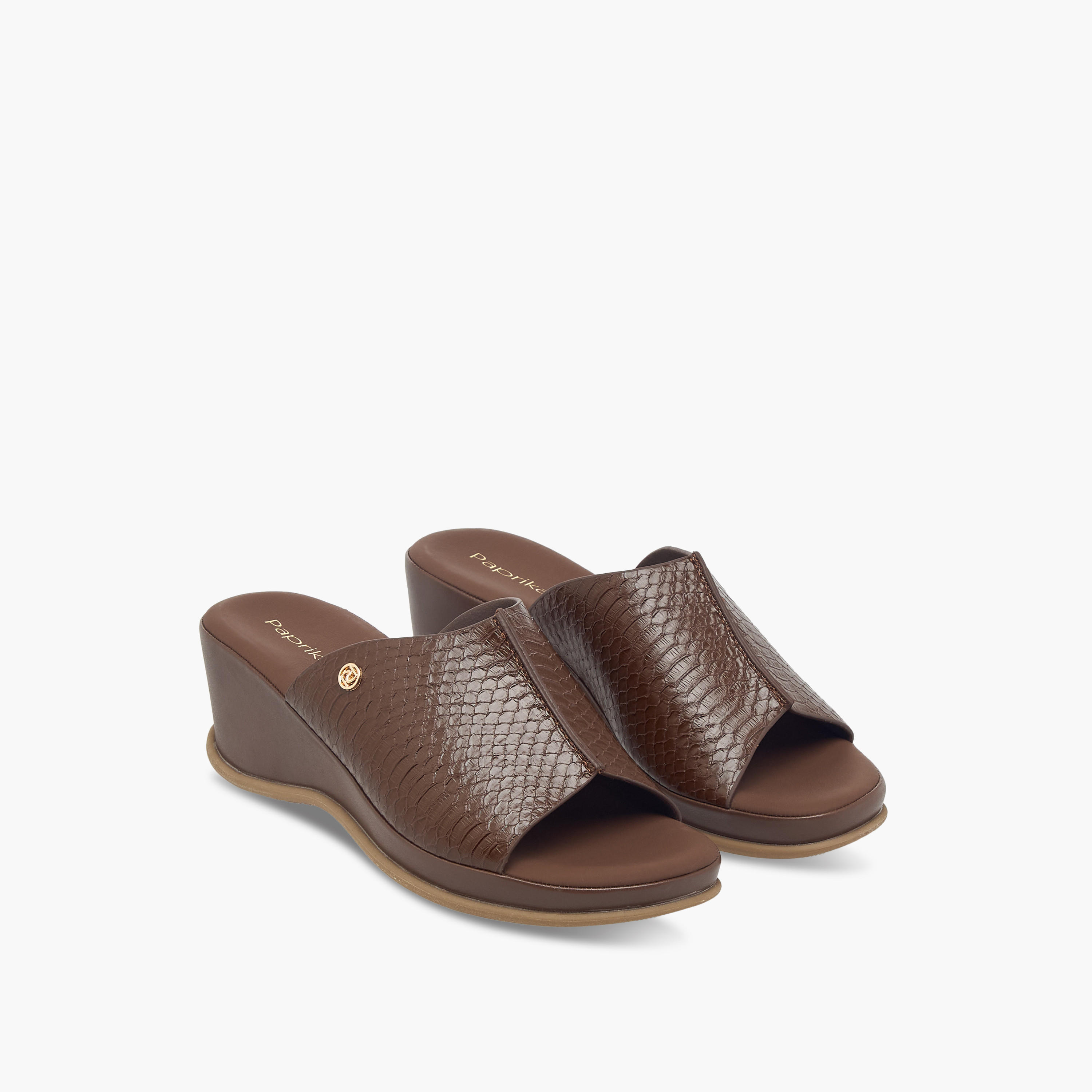 Paprika Textured Slip-On Comfort Sandals with Wedge Heel-women-shoes-sandals-heeled-image-1
