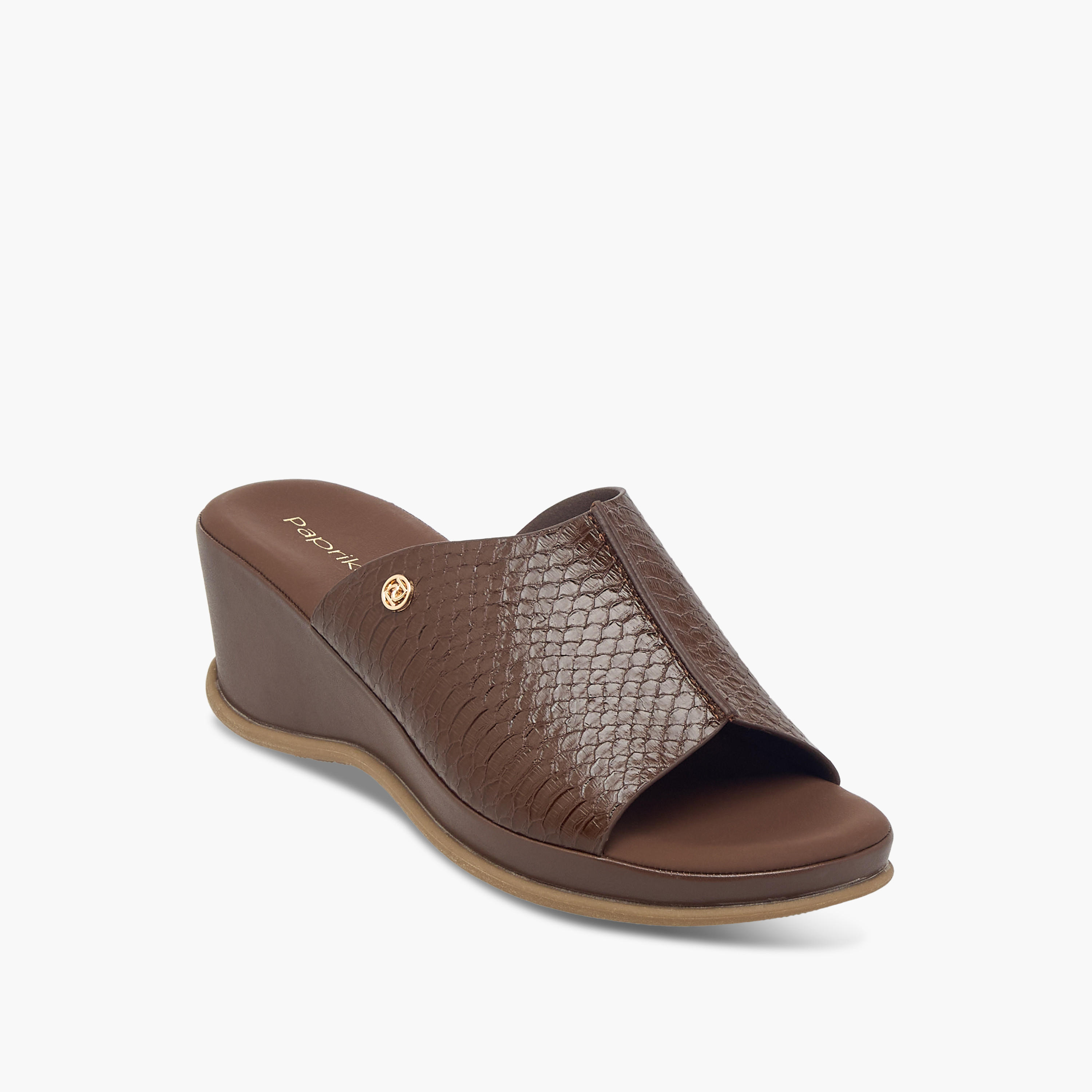 Paprika Textured Slip-On Comfort Sandals with Wedge Heel-women-shoes-sandals-heeled-image-2