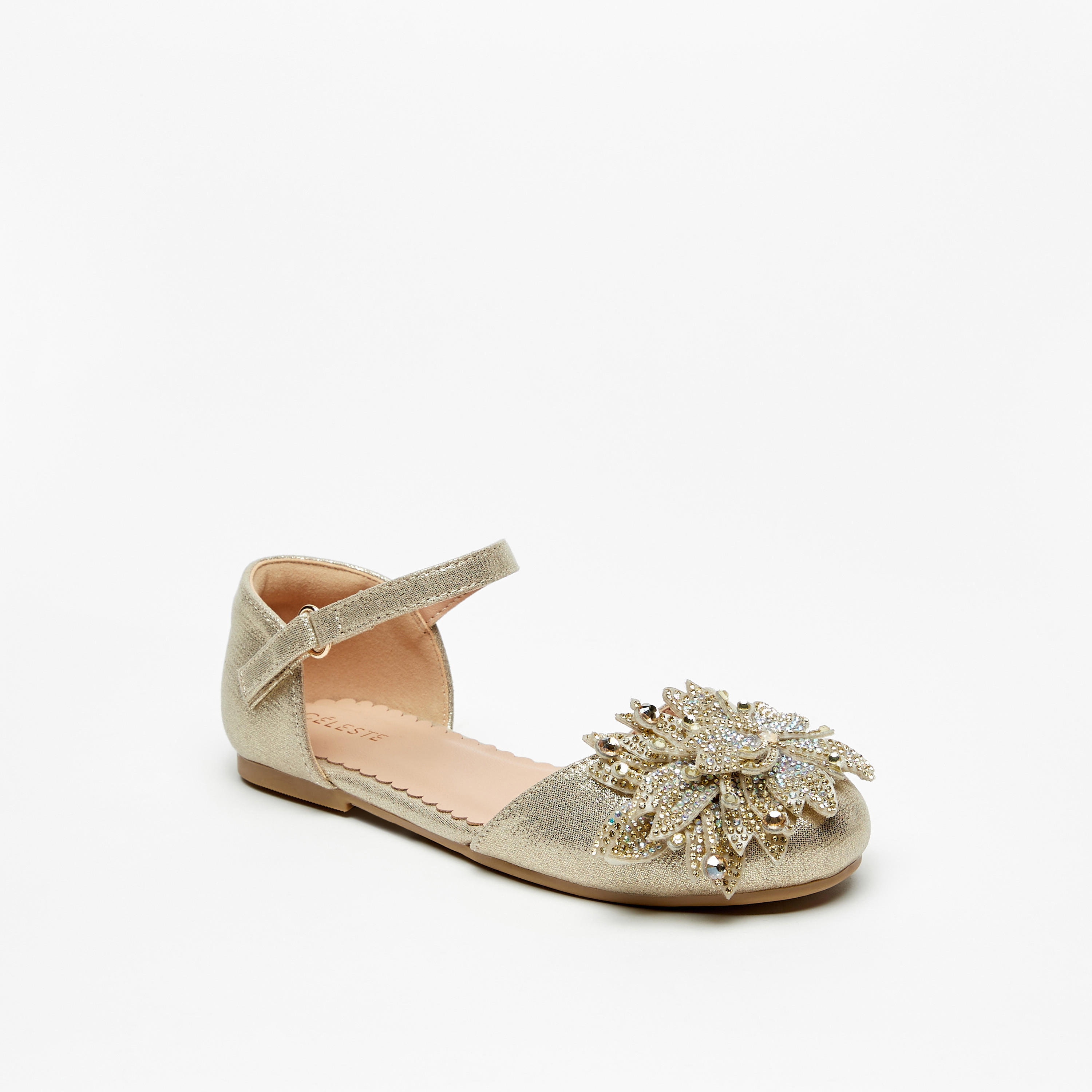 Celeste Girls' Floral Accent Flat Sandals with Hook and Loop Closure-girls-shoes-ballerinas-image-1