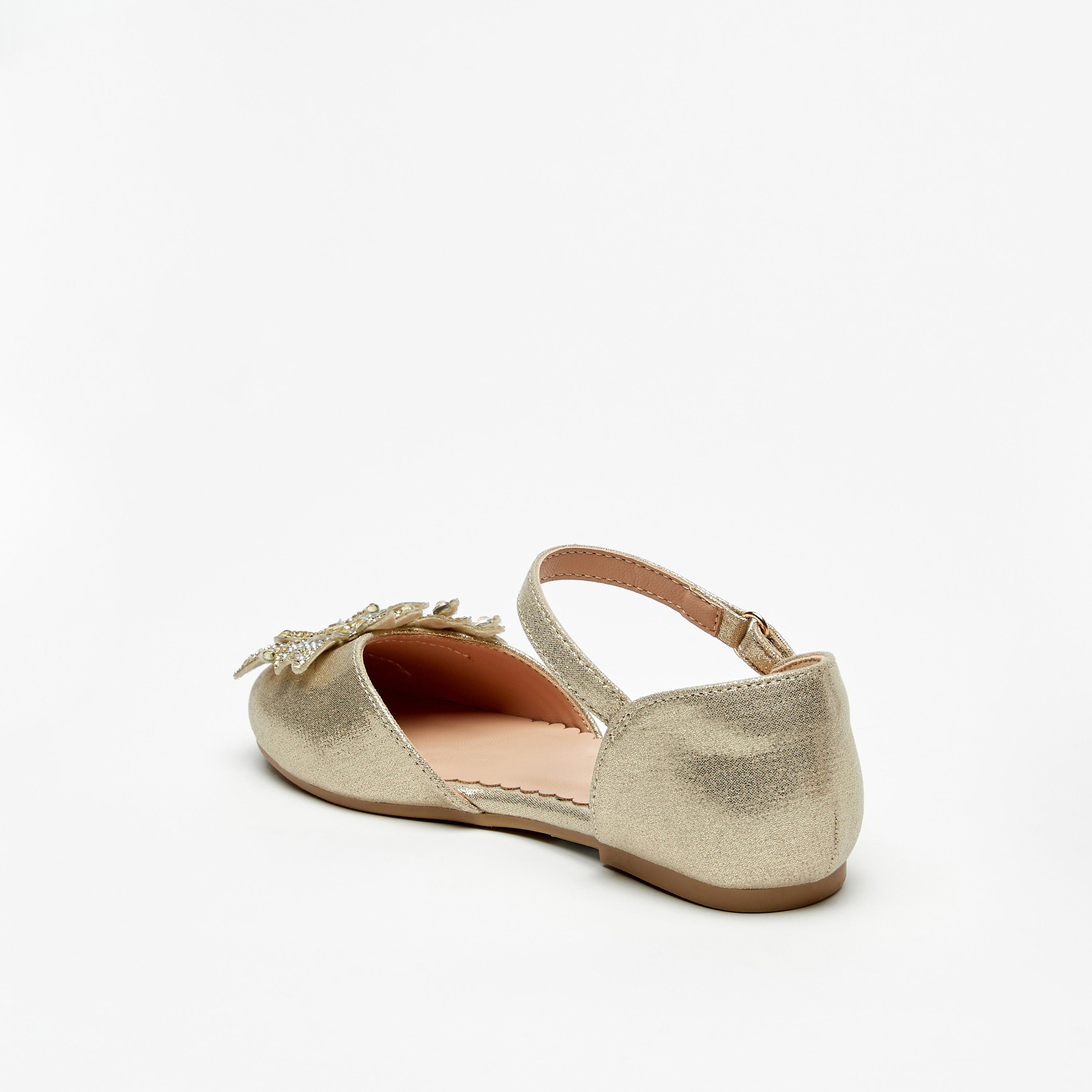 Celeste Girls' Floral Accent Flat Sandals with Hook and Loop Closure-girls-shoes-ballerinas-image-2