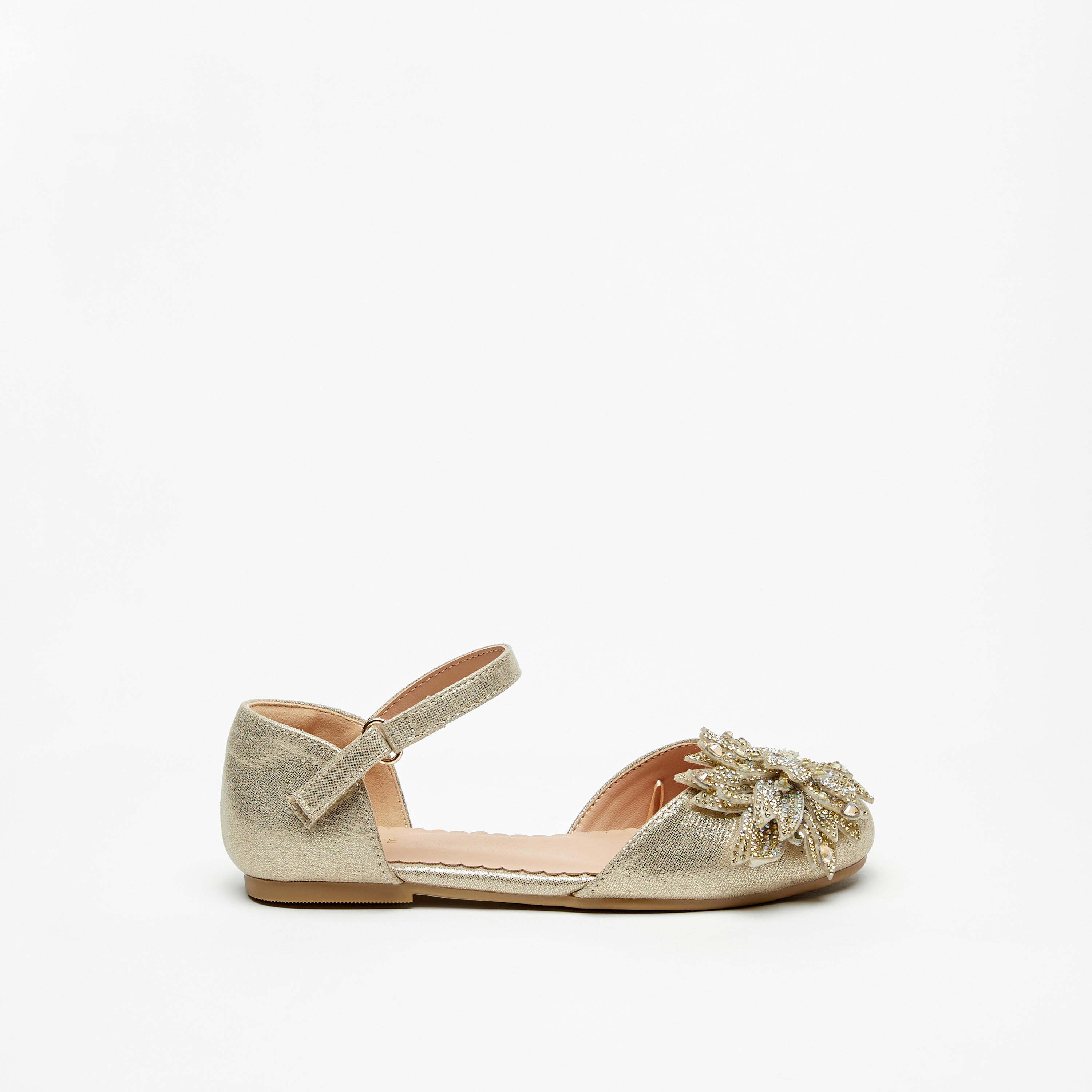 Celeste Girls' Floral Accent Flat Sandals with Hook and Loop Closure-girls-shoes-ballerinas-image-3