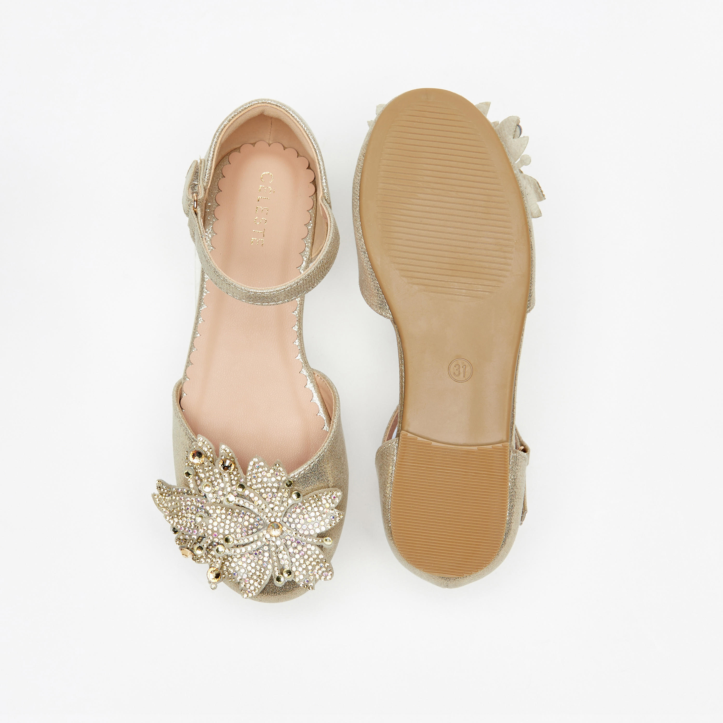 Celeste Girls' Floral Accent Flat Sandals with Hook and Loop Closure-girls-shoes-ballerinas-image-4