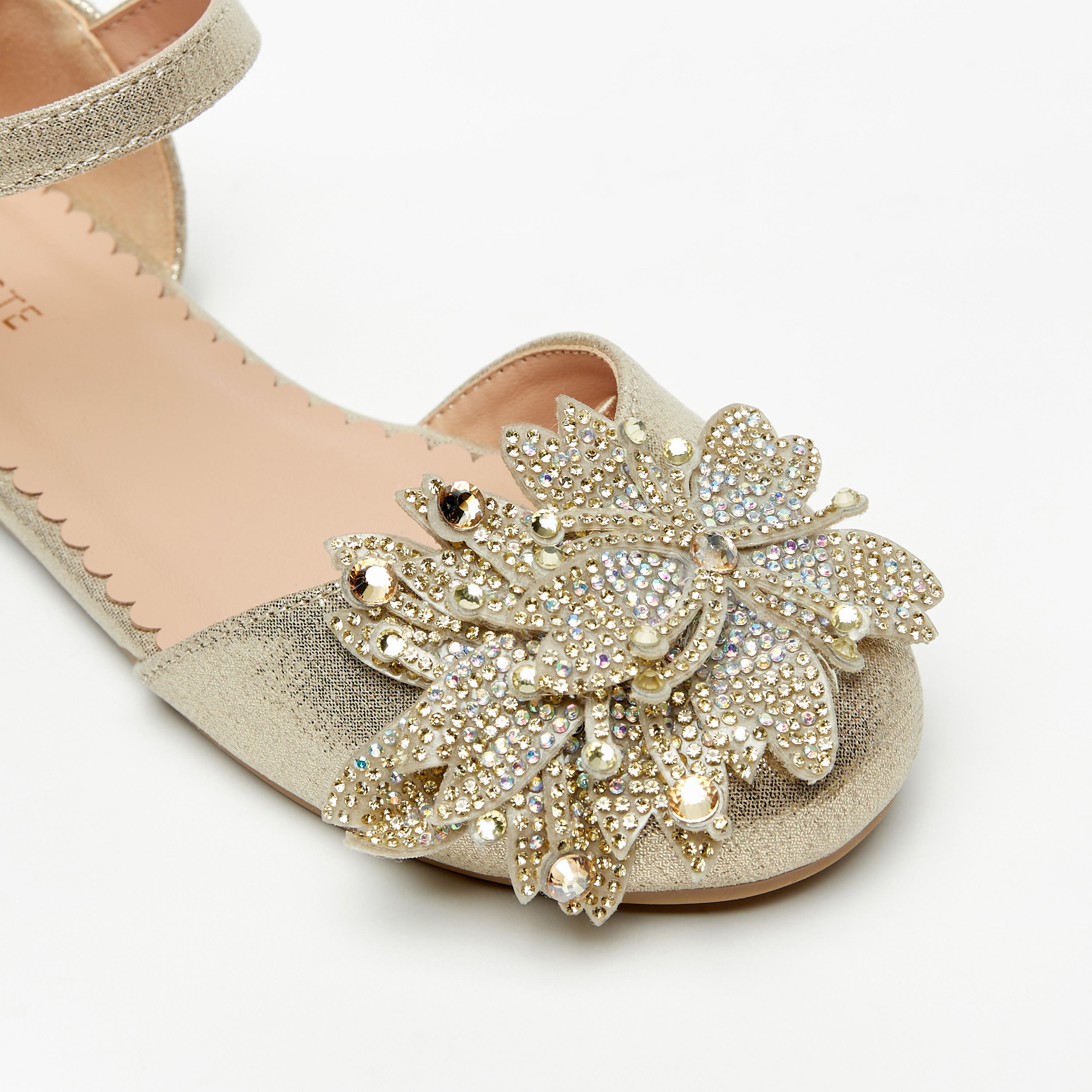 Celeste Girls' Floral Accent Flat Sandals with Hook and Loop Closure-girls-shoes-ballerinas-image-5