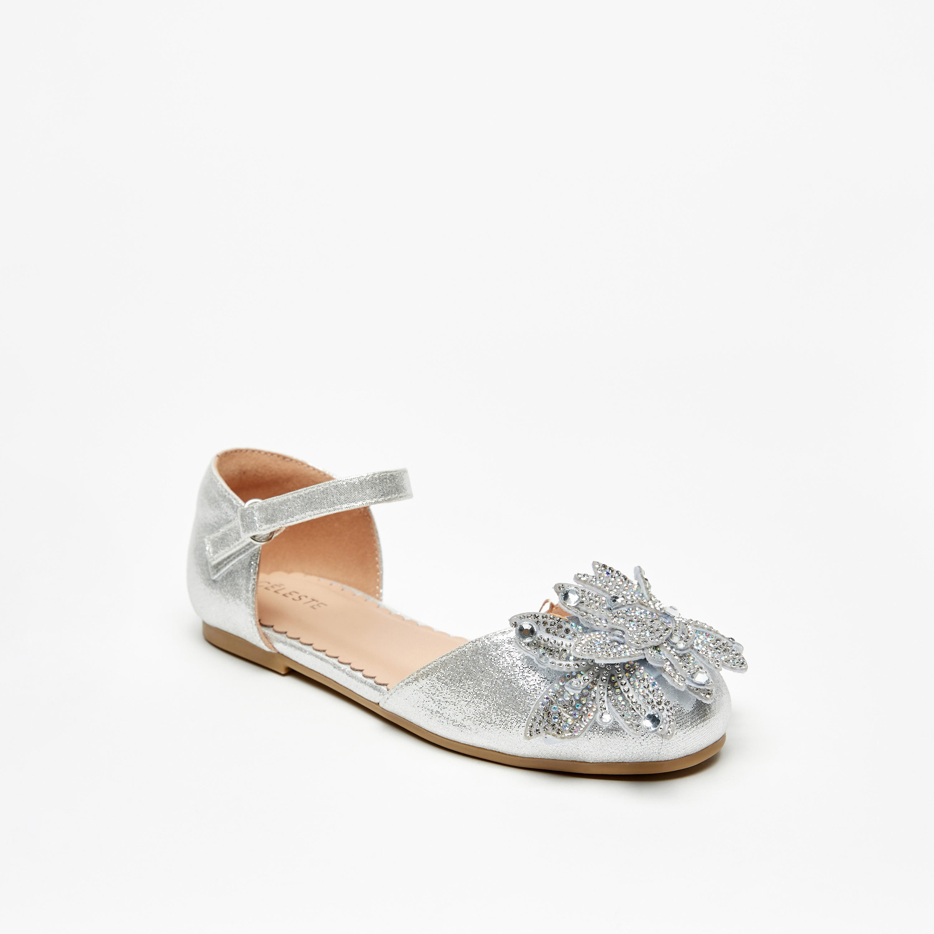 Celeste Girls' Floral Accent Flat Sandals with Hook and Loop Closure-girls-shoes-ballerinas-image-6