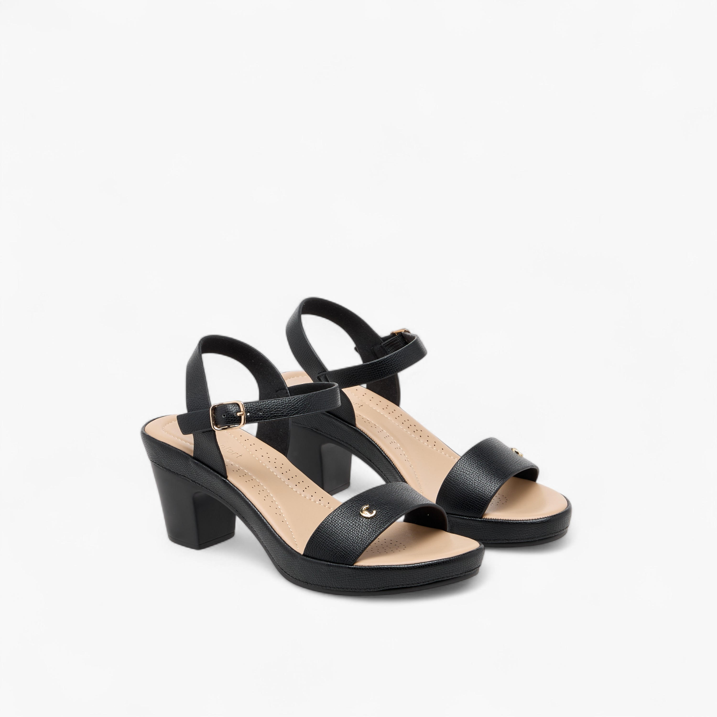 Le Confort Textured Strap Sandals with Block Heel-women-shoes-sandals-heeled-image-1