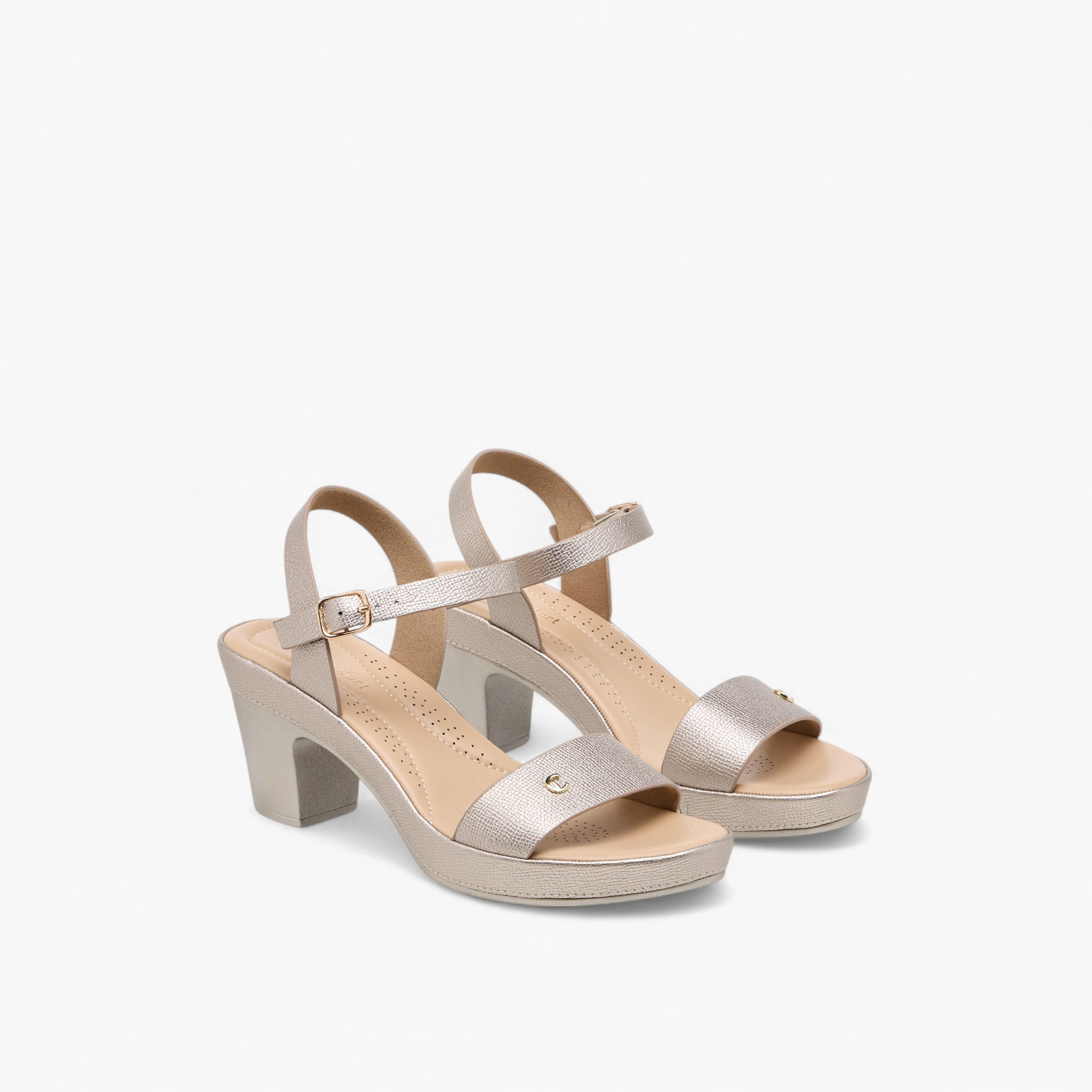 Le Confort Textured Strap Sandals with Block Heel-women-shoes-sandals-heeled-image-1
