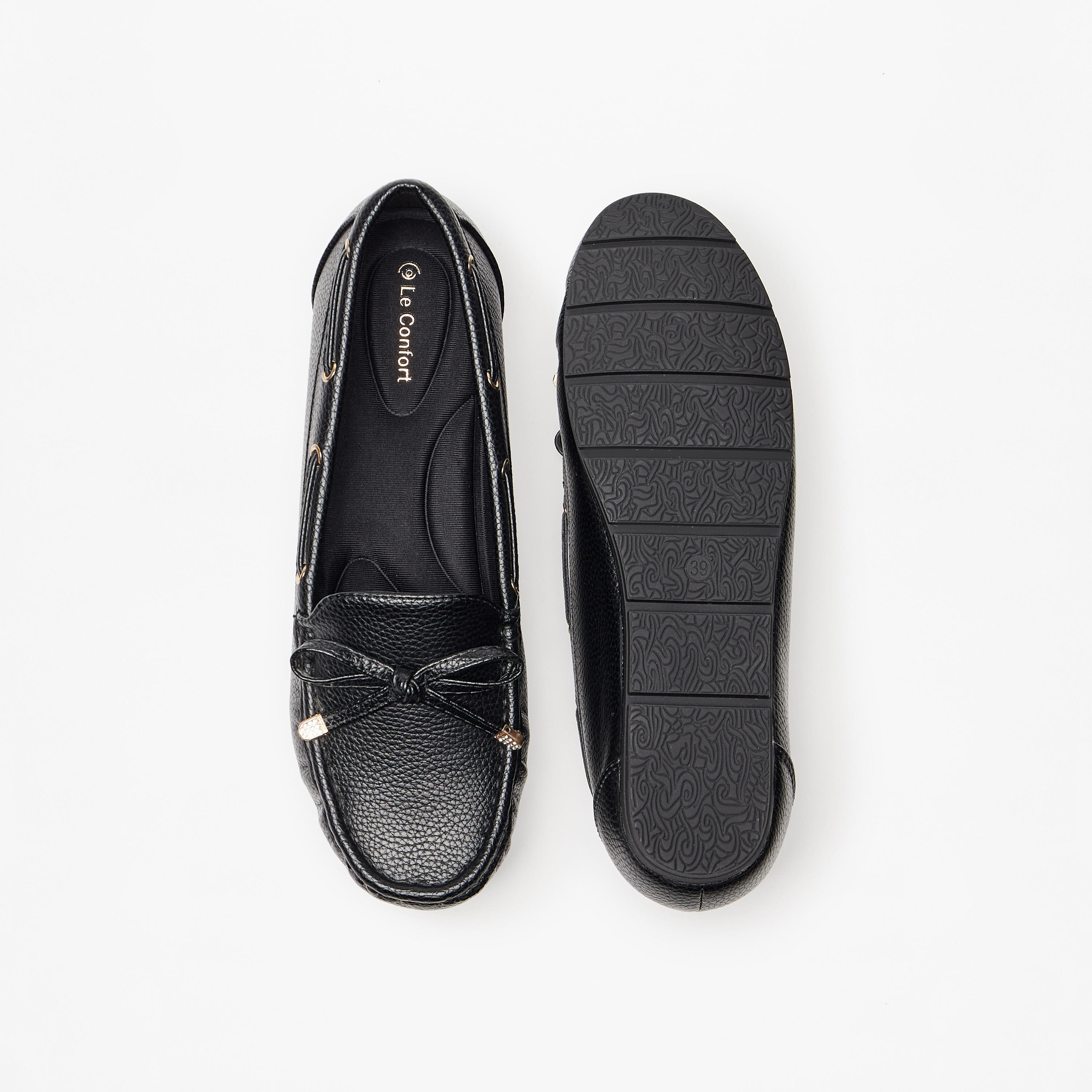 حذاء سهل الارتداء بارز الملمس بزينة فيونكة من لو كونفورت-women-shoes-flats-loafers-image-4