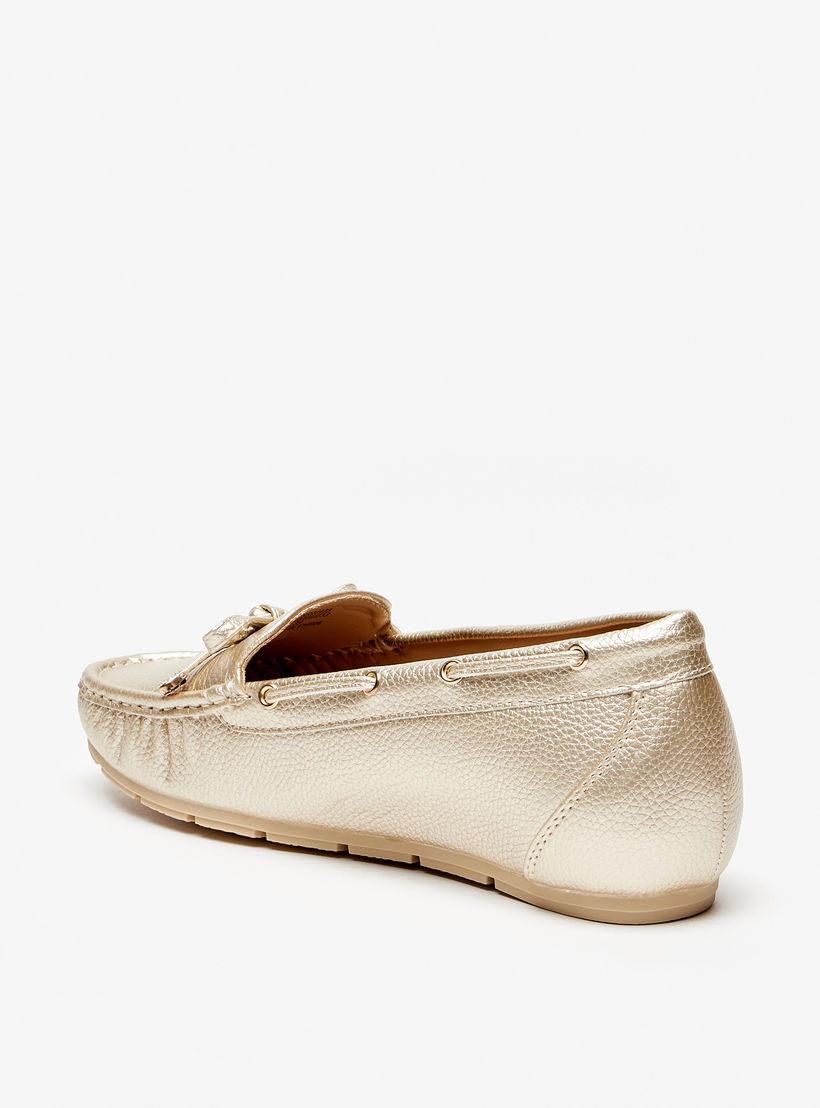 حذاء سهل الارتداء بارز الملمس بزينة فيونكة من لو كونفورت-women-shoes-flats-loafers-image-2