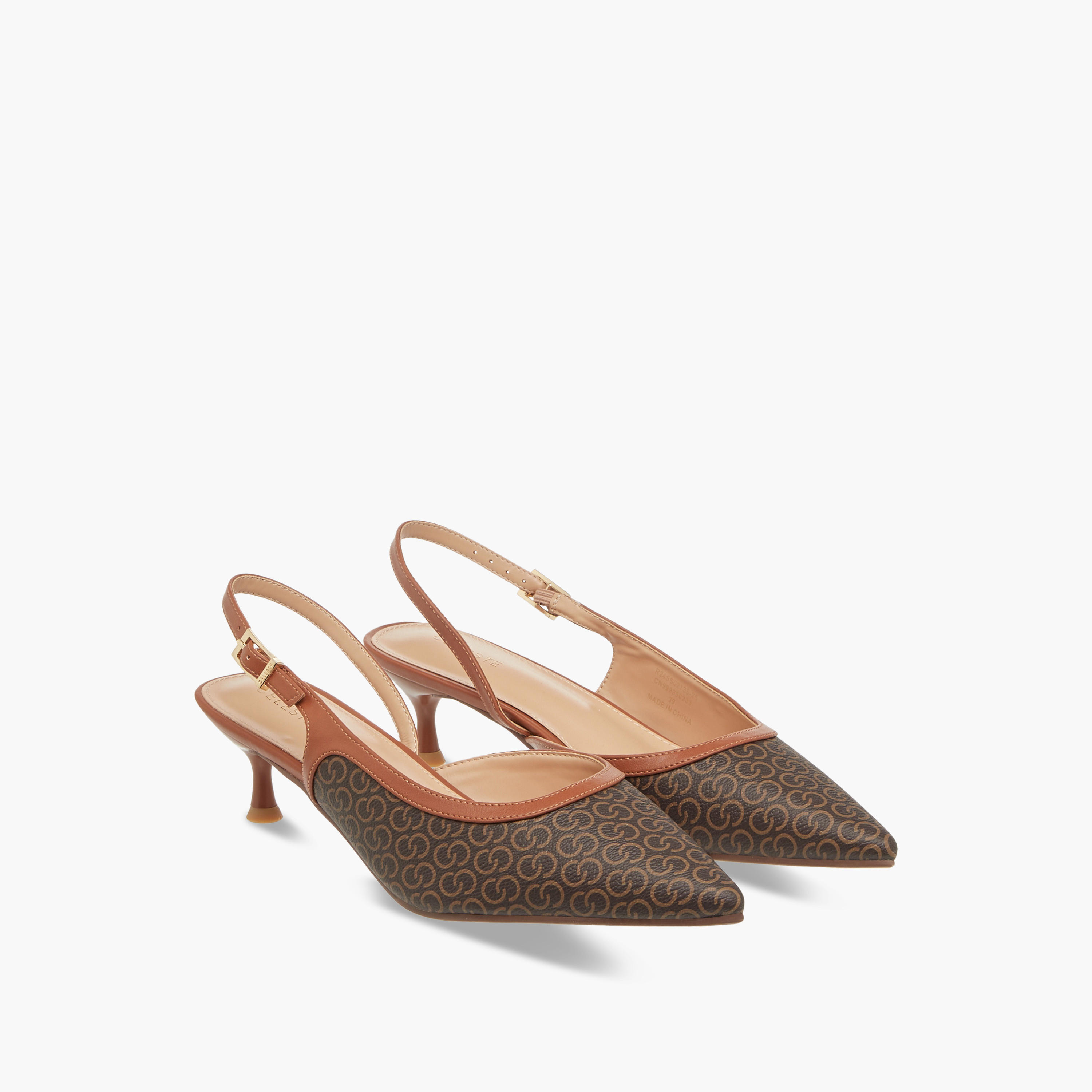 Celeste Women's Monogram Print Shoes with Buckle Closure and Kitten Heels-women-shoes-heels-image-1