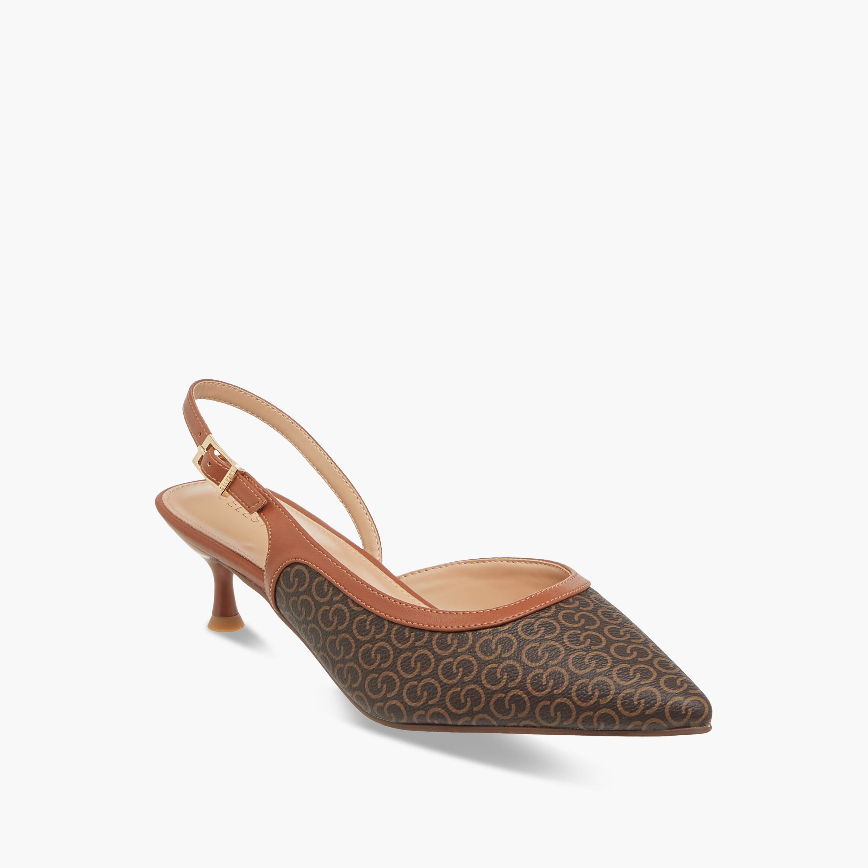 Celeste Women's Monogram Print Shoes with Buckle Closure and Kitten Heels-women-shoes-heels-image-2
