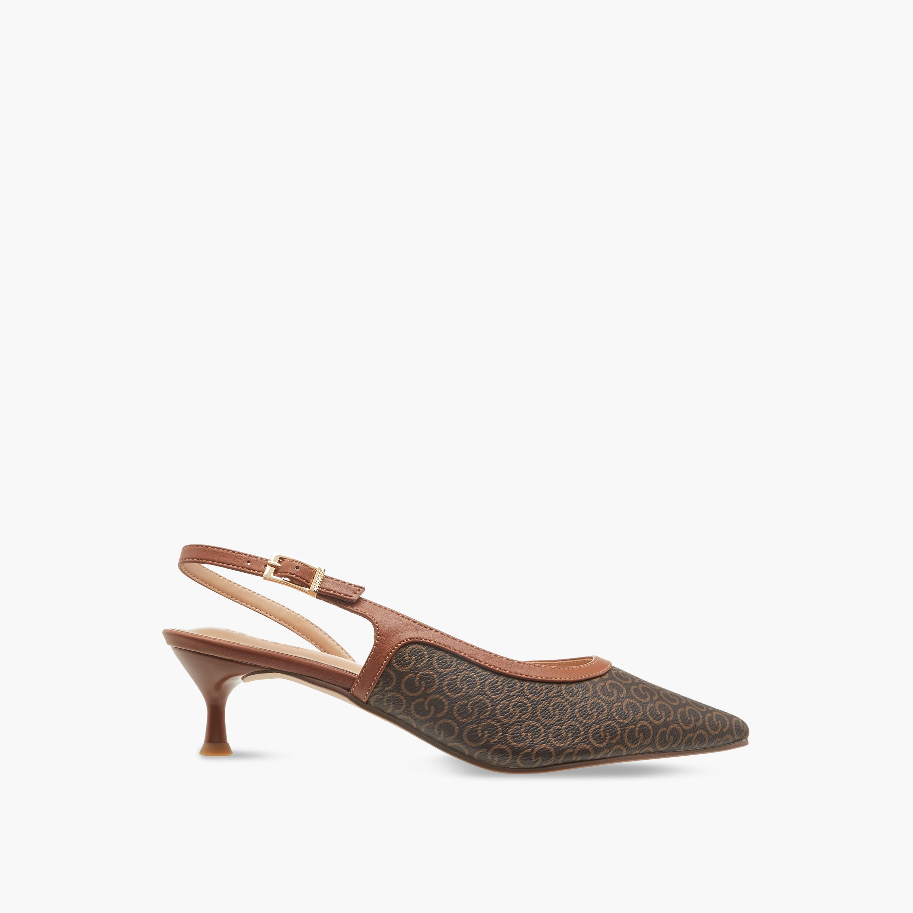 Celeste Women's Monogram Print Shoes with Buckle Closure and Kitten Heels-women-shoes-heels-image-3