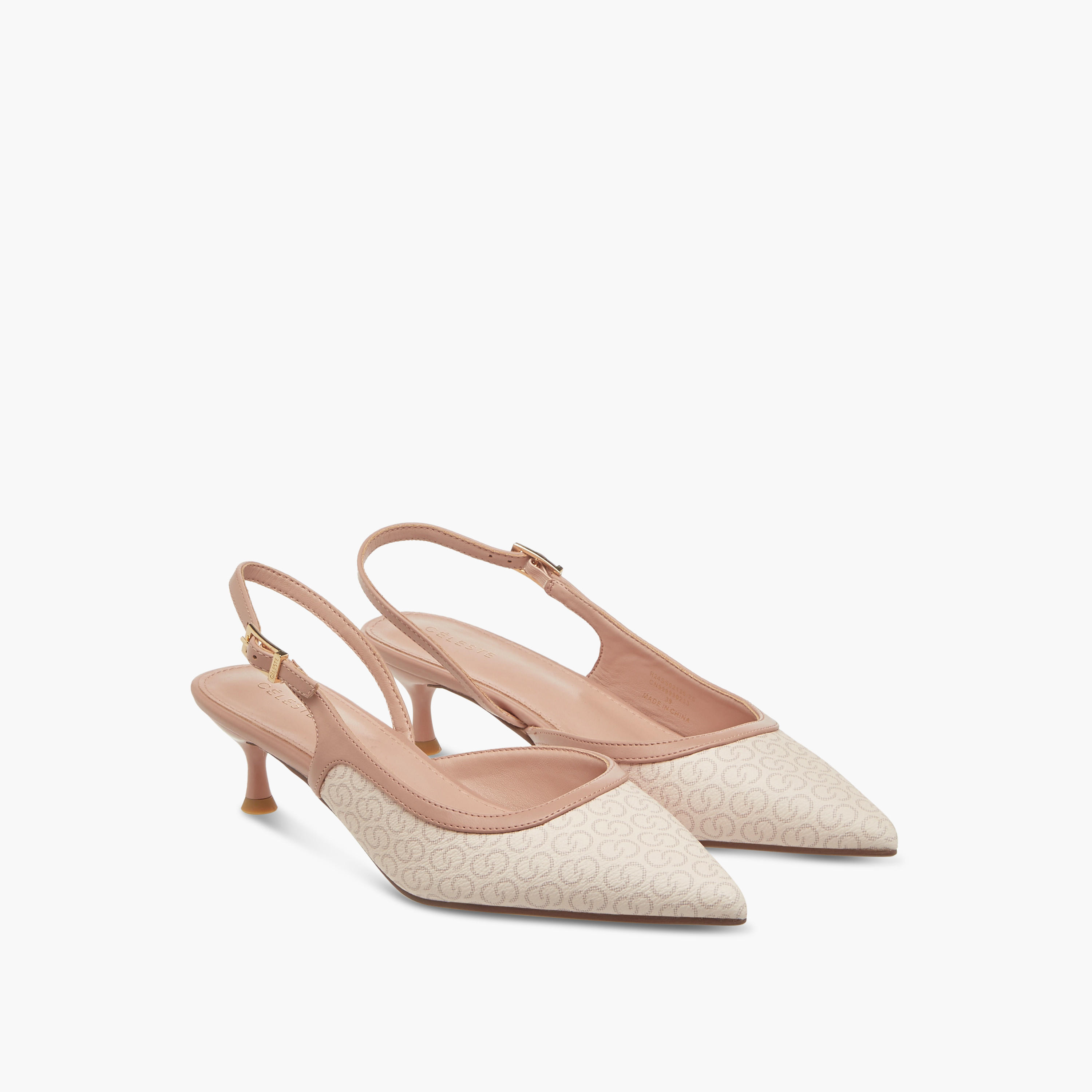 Celeste Women's Monogram Print Shoes with Buckle Closure and Kitten Heels-women-shoes-heels-image-1