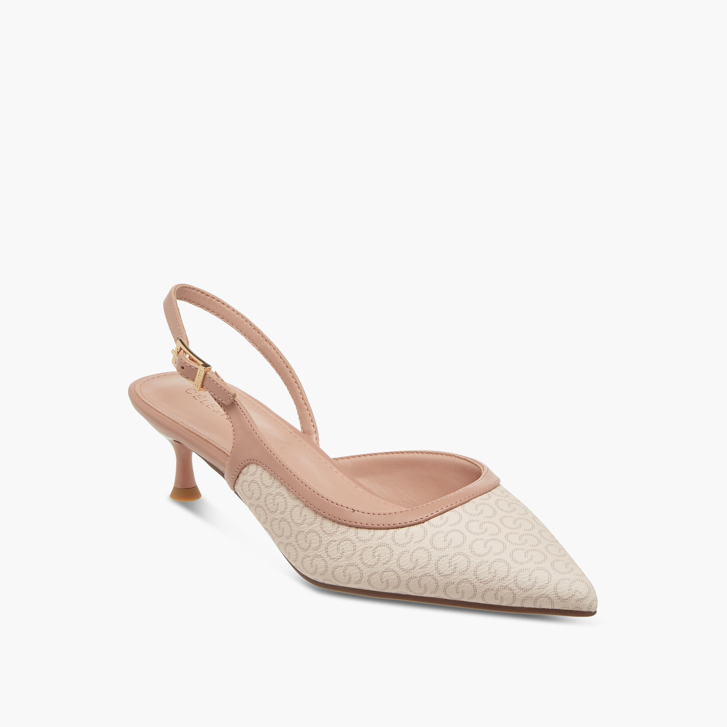 Celeste Women's Monogram Print Shoes with Buckle Closure and Kitten Heels-women-shoes-heels-image-2