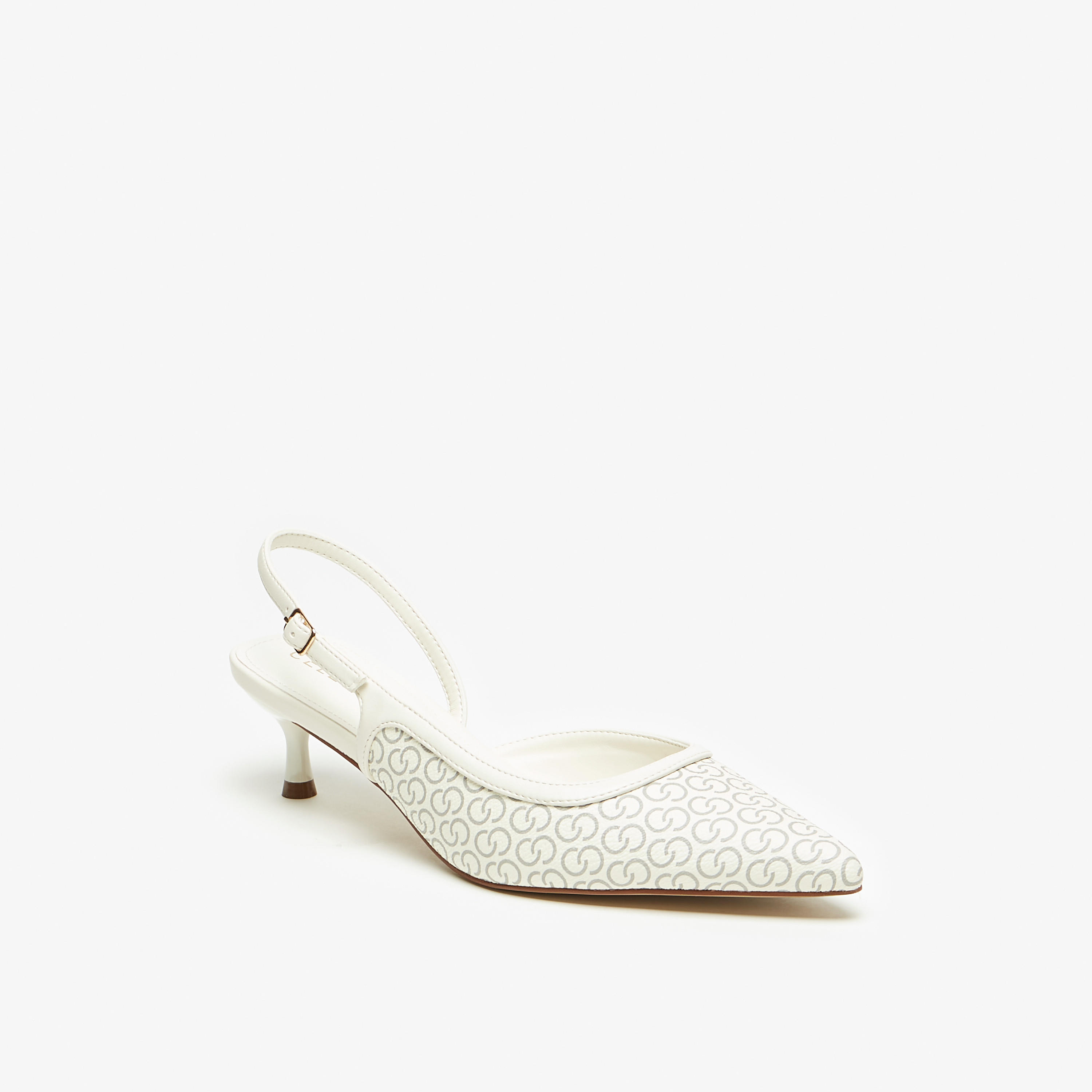 Celeste Women's All-Over Monogram Print Pumps with Buckle Closure and Kitten Heels-women-shoes-heels-image-1