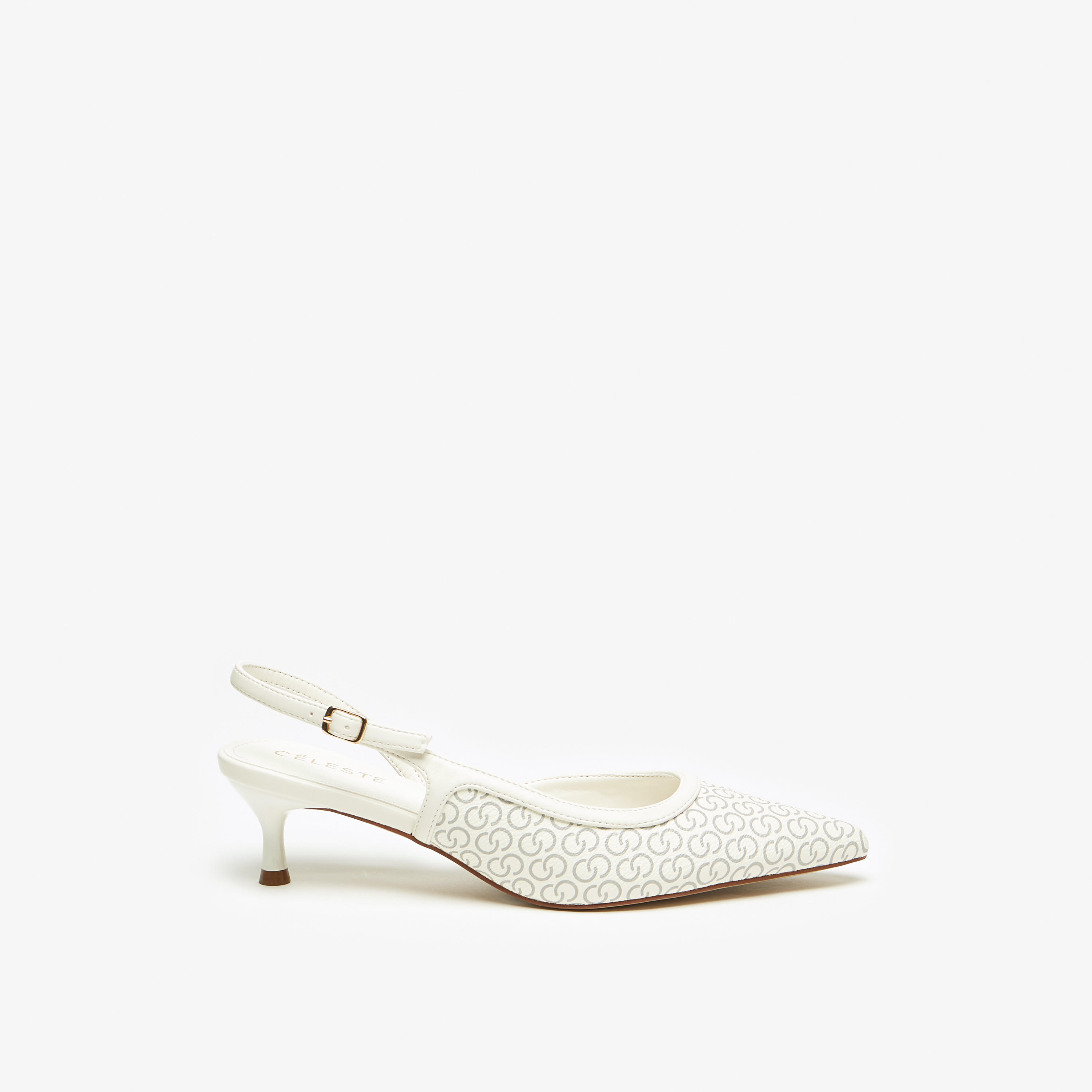 Celeste Women's All-Over Monogram Print Pumps with Buckle Closure and Kitten Heels-women-shoes-heels-image-3