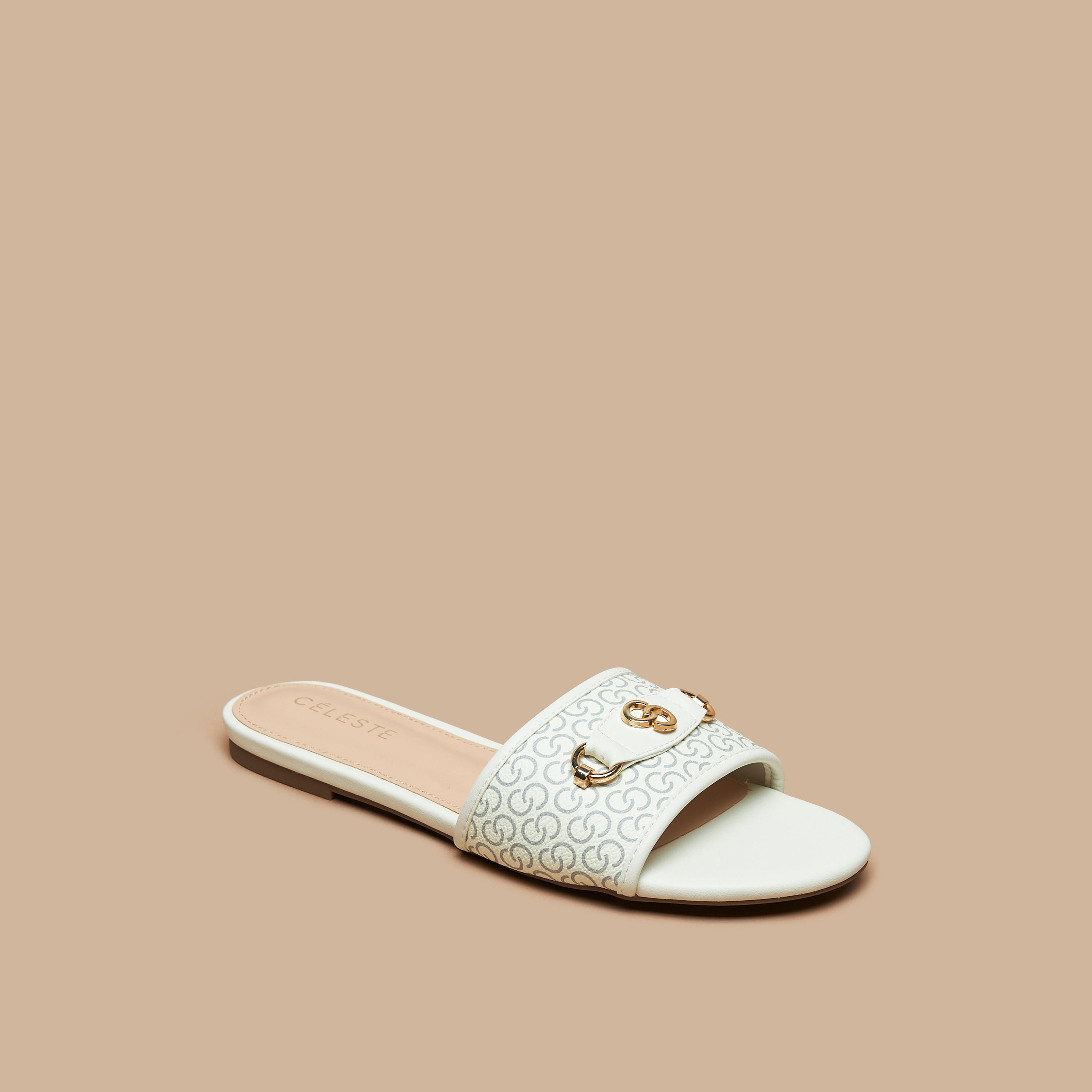 Celeste Women's Monogram Print Slip-On Flat Sandals-women-shoes-flats-sandals-image-1