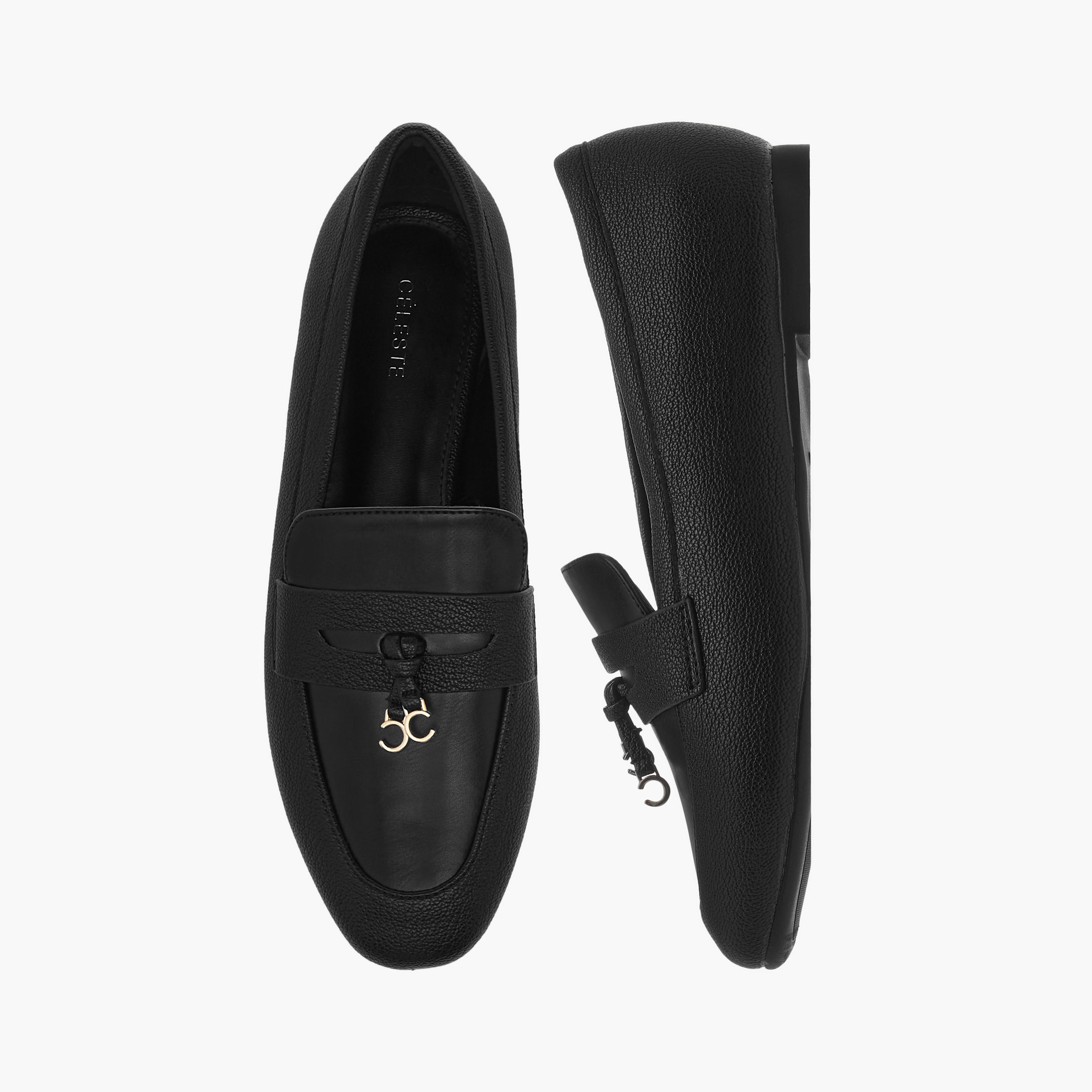 Celeste Women's Solid Slip-On Loafers with Charm Detail-women-shoes-flats-loafers-image-1
