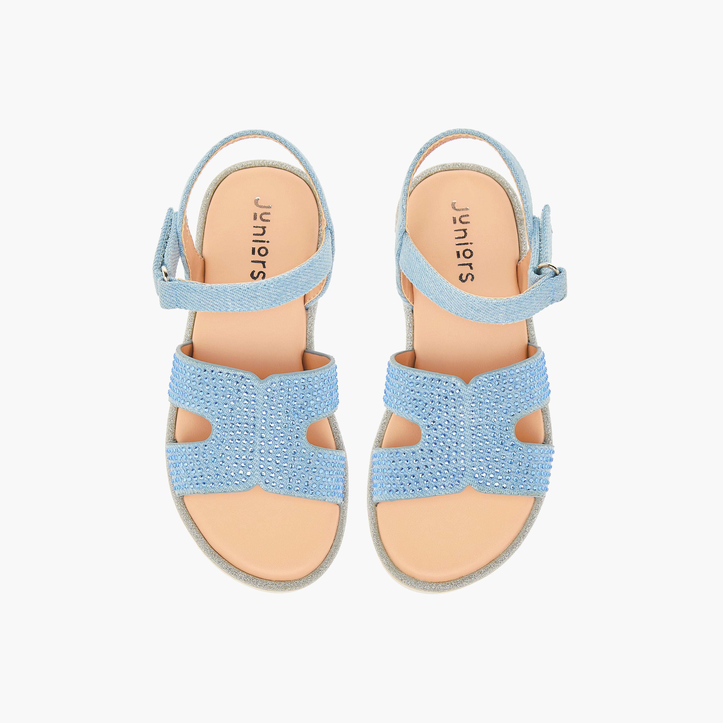 Juniors Embellished Cross Strap Sandals with Hook and Loop Closure-girls-shoes-sandals-image-1