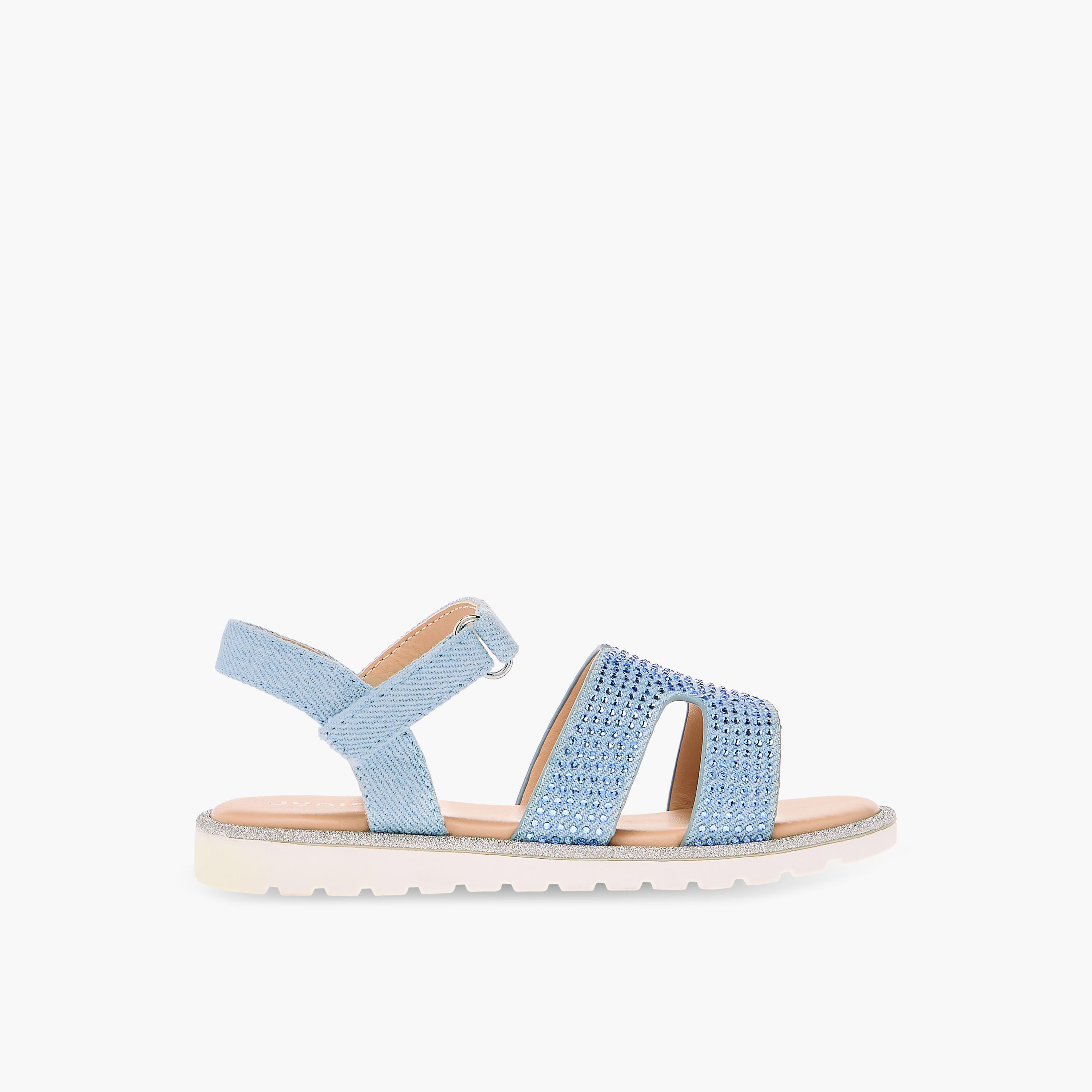 Juniors Embellished Cross Strap Sandals with Hook and Loop Closure-girls-shoes-sandals-image-2