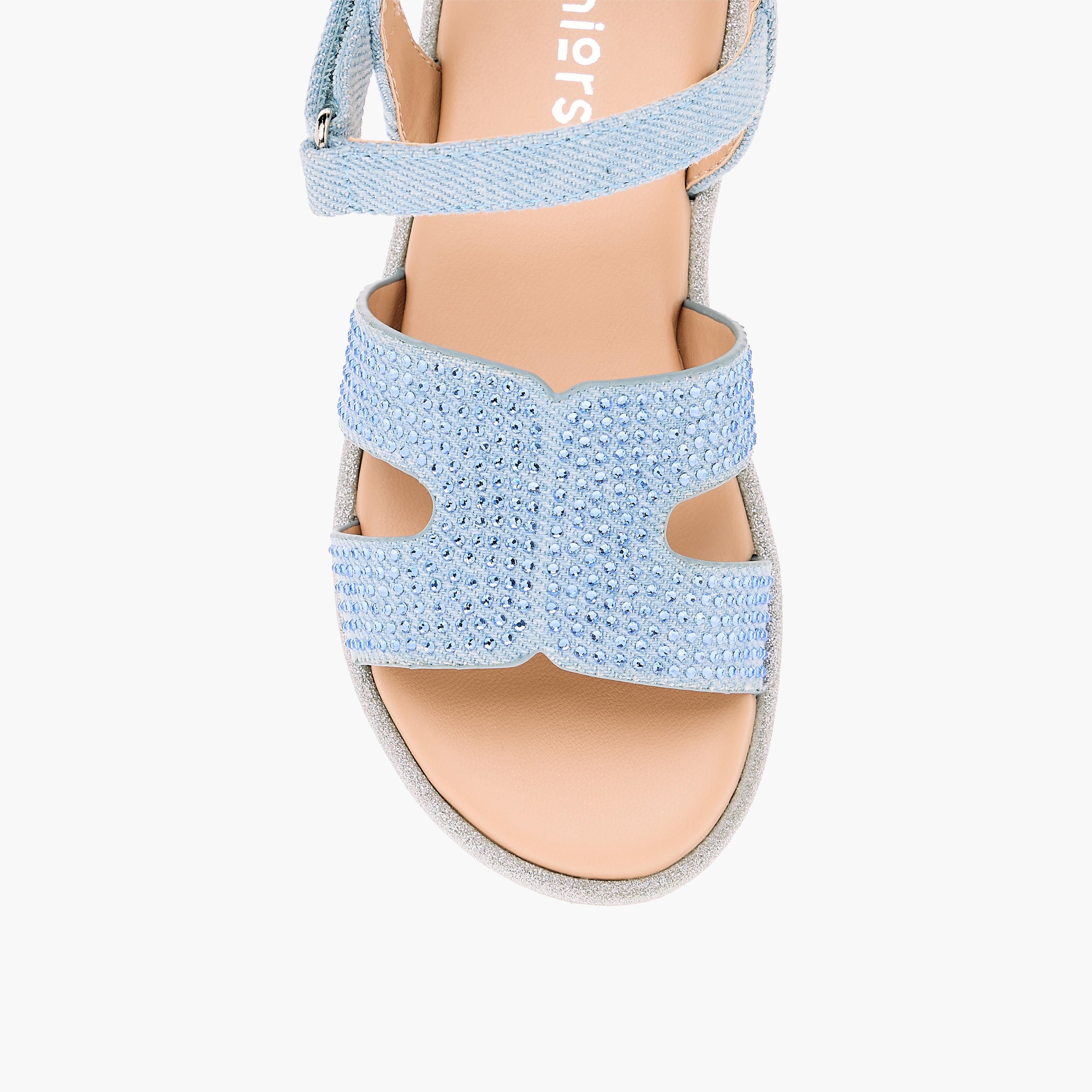 Juniors Embellished Cross Strap Sandals with Hook and Loop Closure-girls-shoes-sandals-image-3
