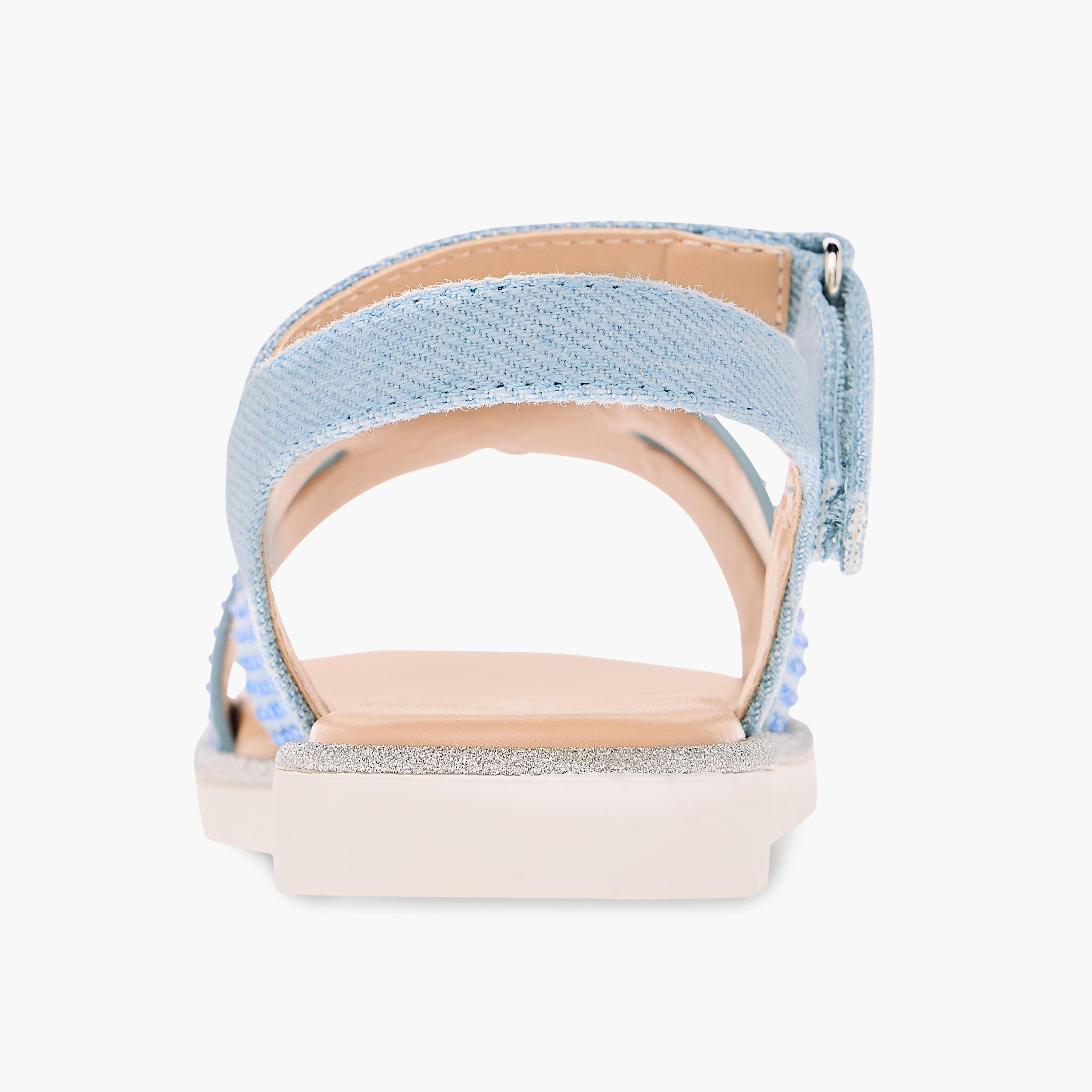 Juniors Embellished Cross Strap Sandals with Hook and Loop Closure-girls-shoes-sandals-image-4