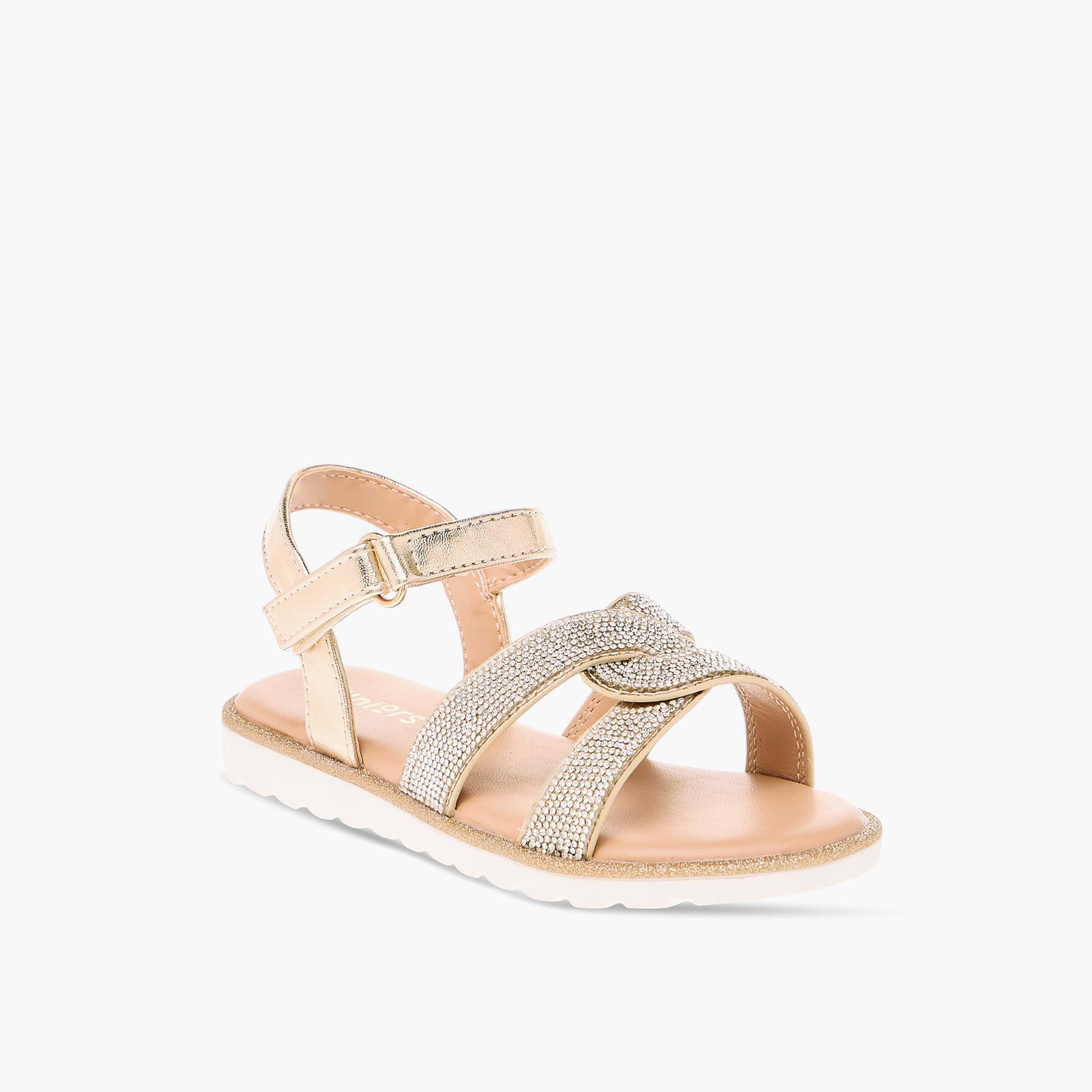 Juniors Embellished Flat Sandals with Hook and Loop Closure-girls-shoes-sandals-image-2