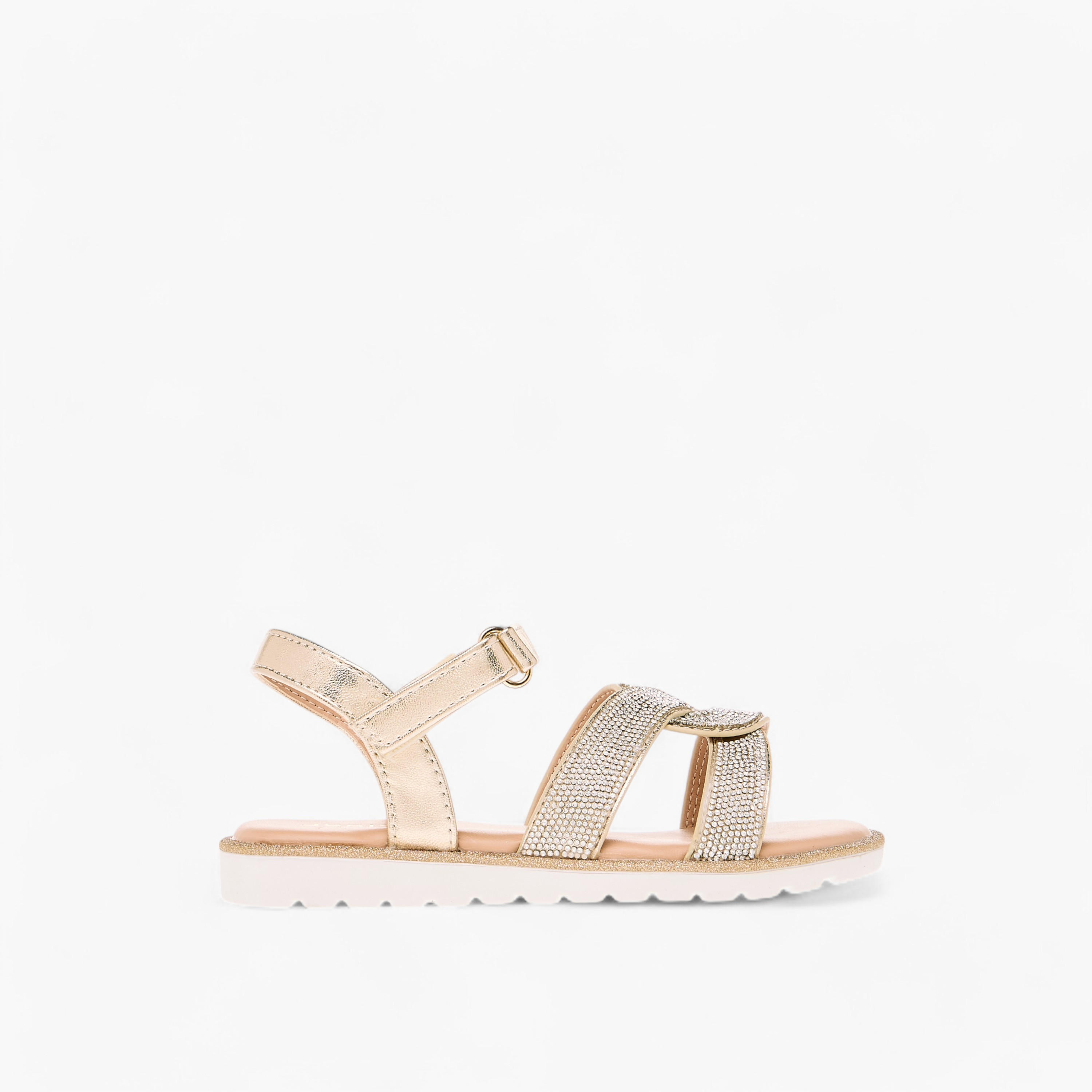 Juniors Embellished Flat Sandals with Hook and Loop Closure-girls-shoes-sandals-image-3