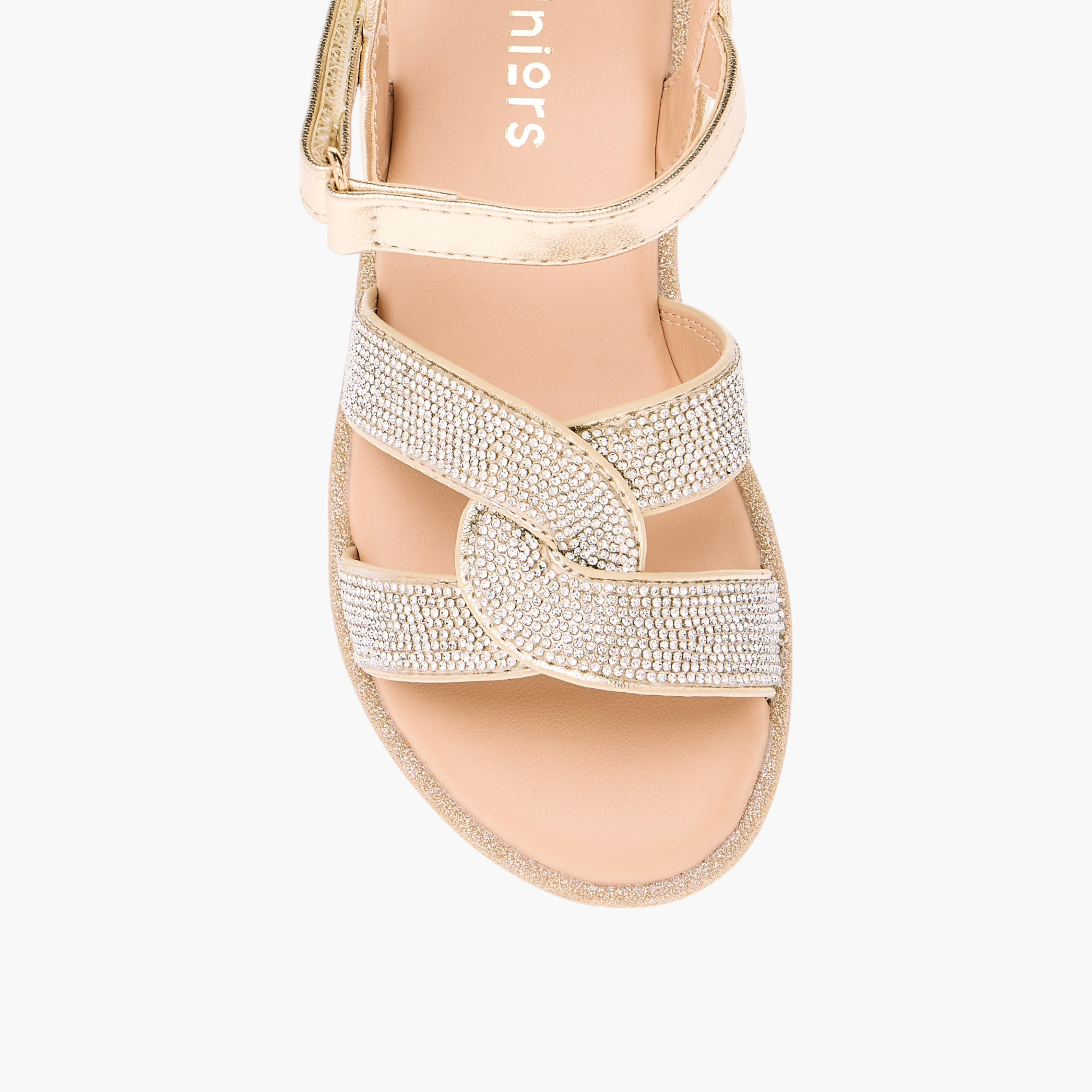 Juniors Embellished Flat Sandals with Hook and Loop Closure-girls-shoes-sandals-image-4