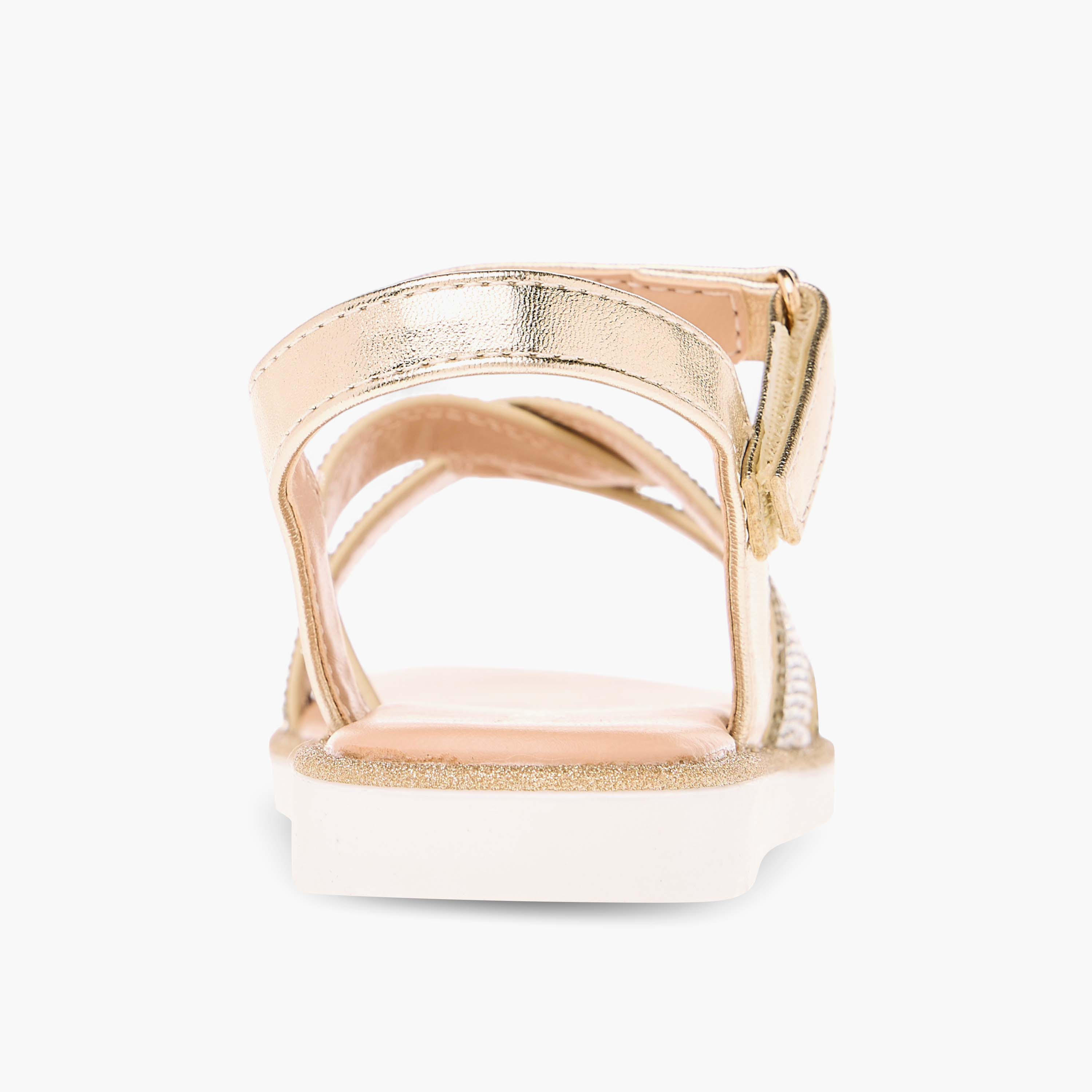 Juniors Embellished Flat Sandals with Hook and Loop Closure-girls-shoes-sandals-image-5