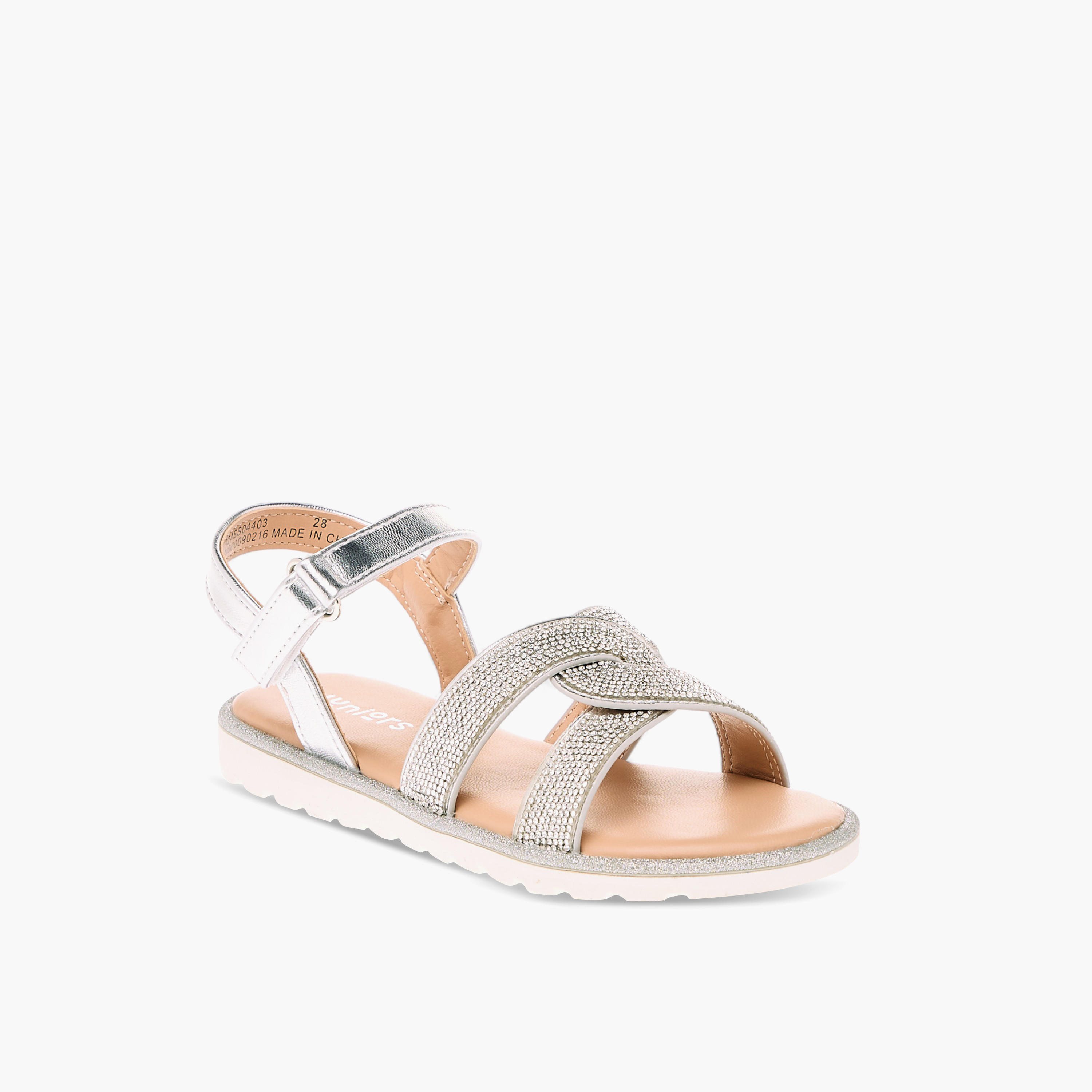 Juniors Embellished Flat Sandals with Hook and Loop Closure-girls-shoes-sandals-image-2