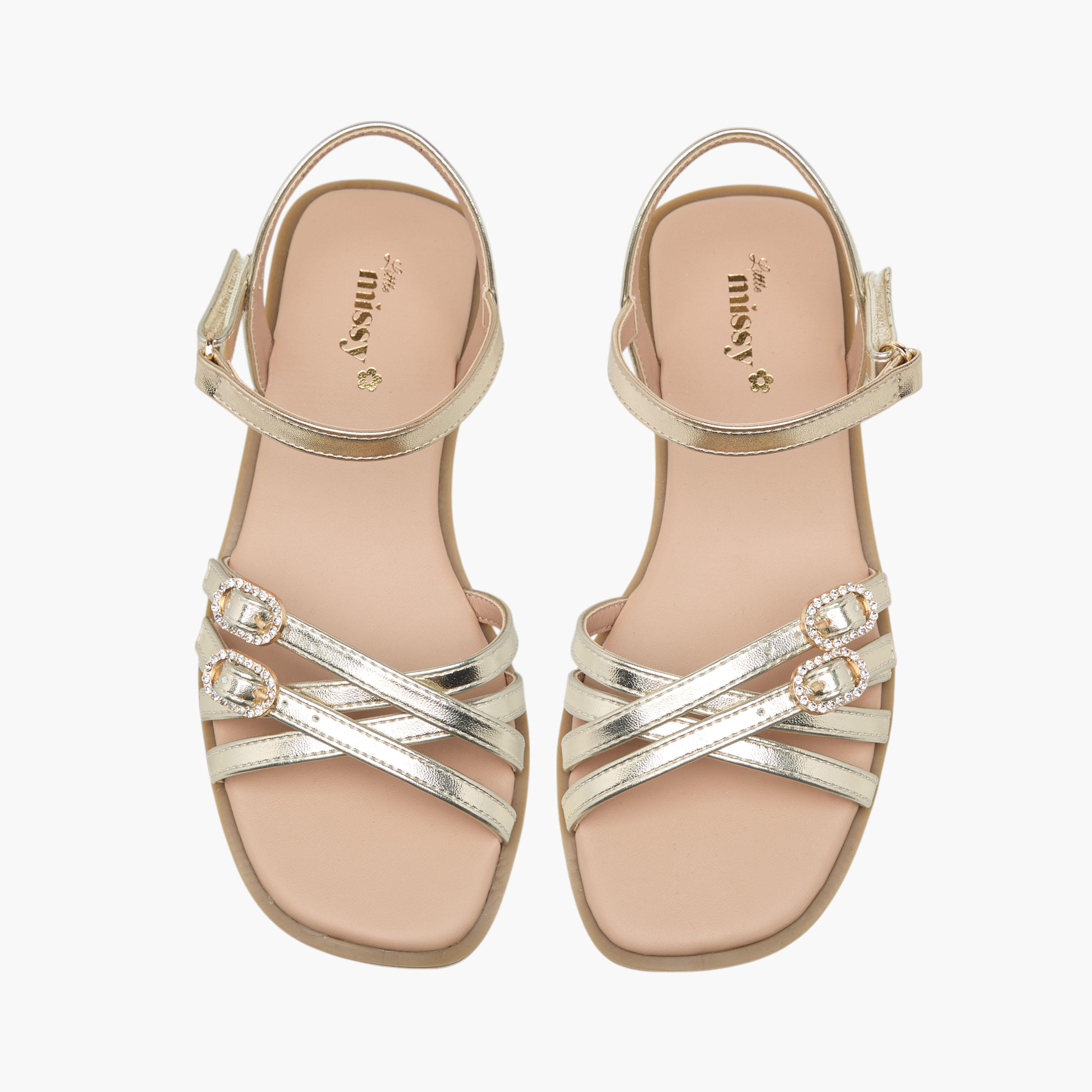 Little Missy Buckle Detail Flat Sandals with Hook and Loop Closure-girls-shoes-sandals-image-1