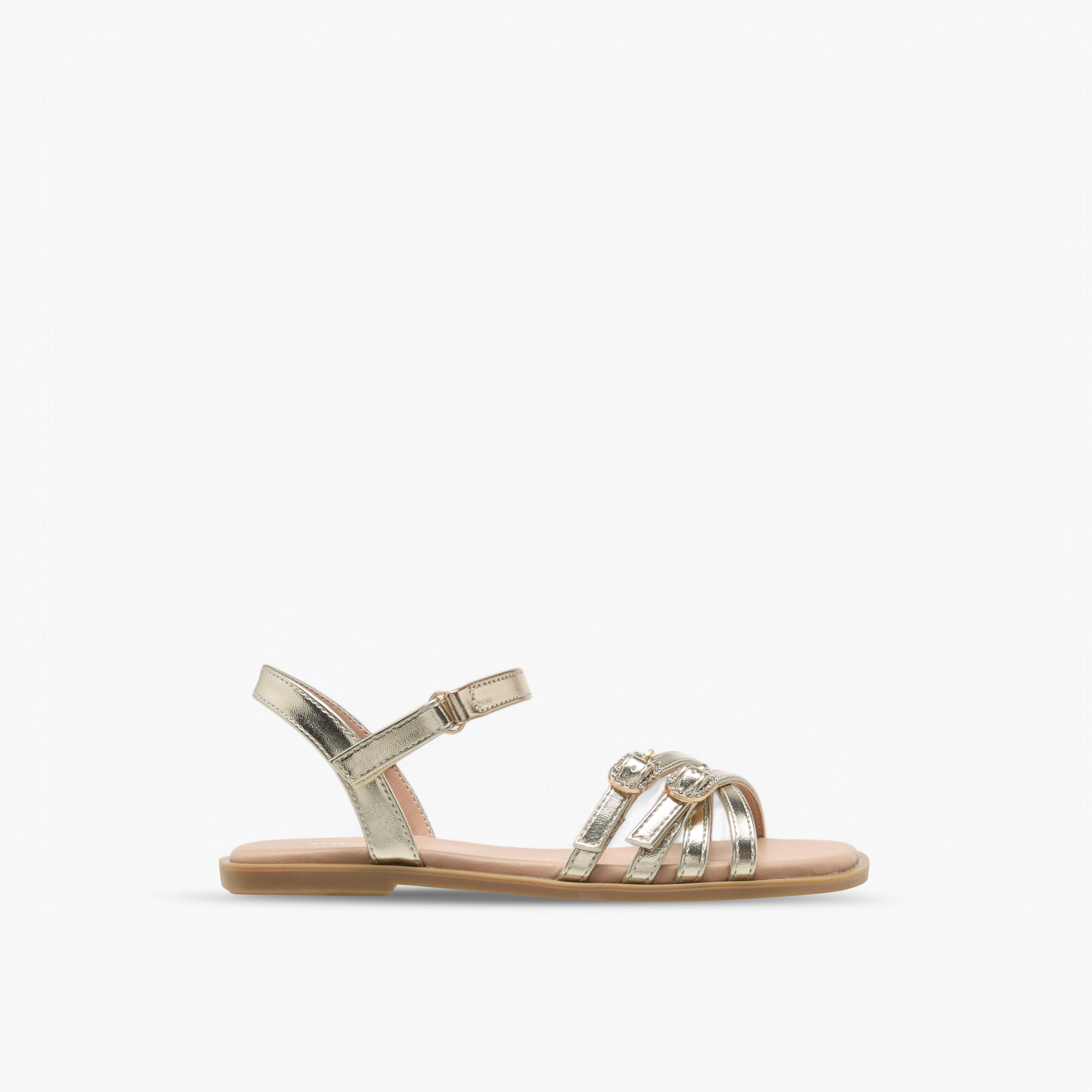 Little Missy Buckle Detail Flat Sandals with Hook and Loop Closure-girls-shoes-sandals-image-2