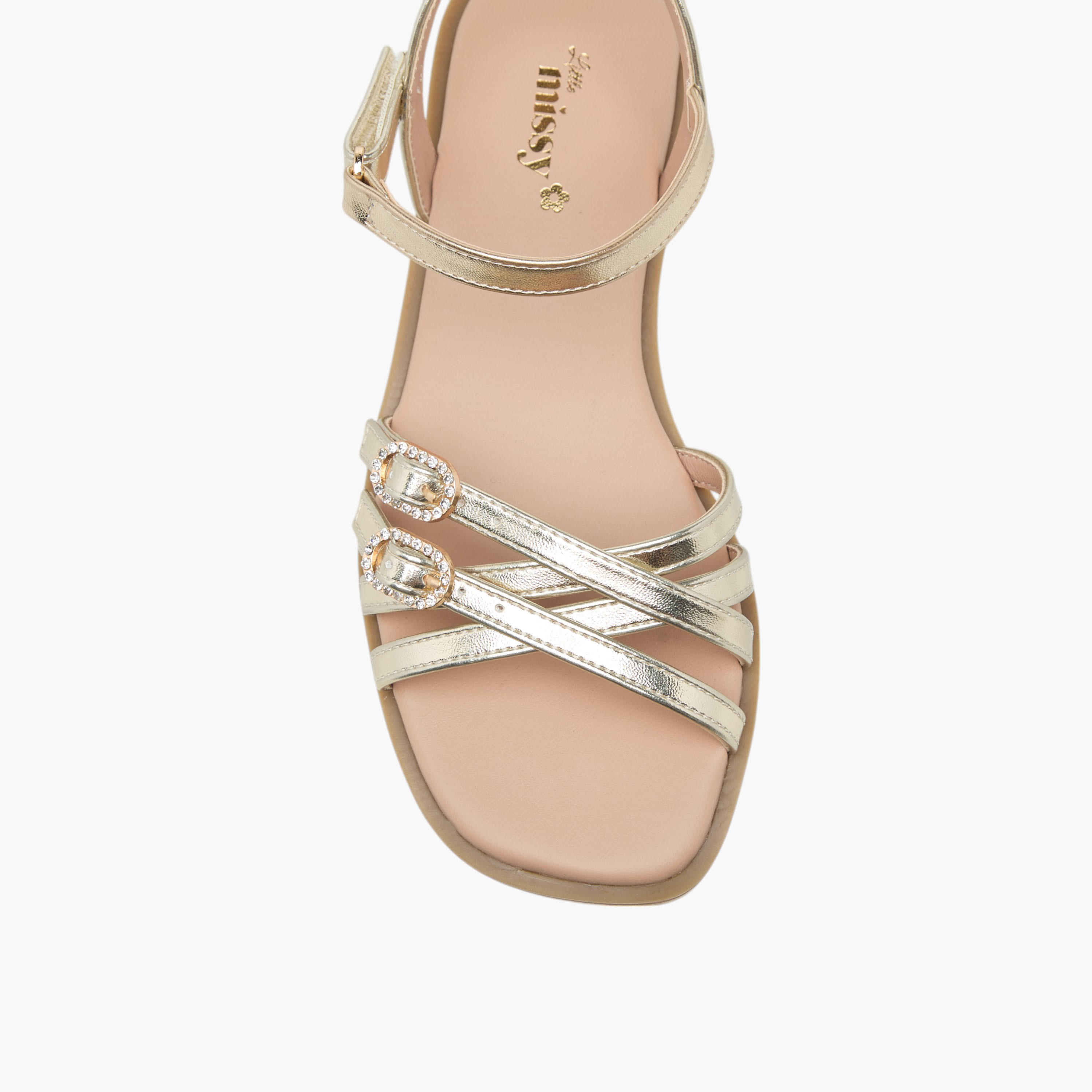 Little Missy Buckle Detail Flat Sandals with Hook and Loop Closure-girls-shoes-sandals-image-3