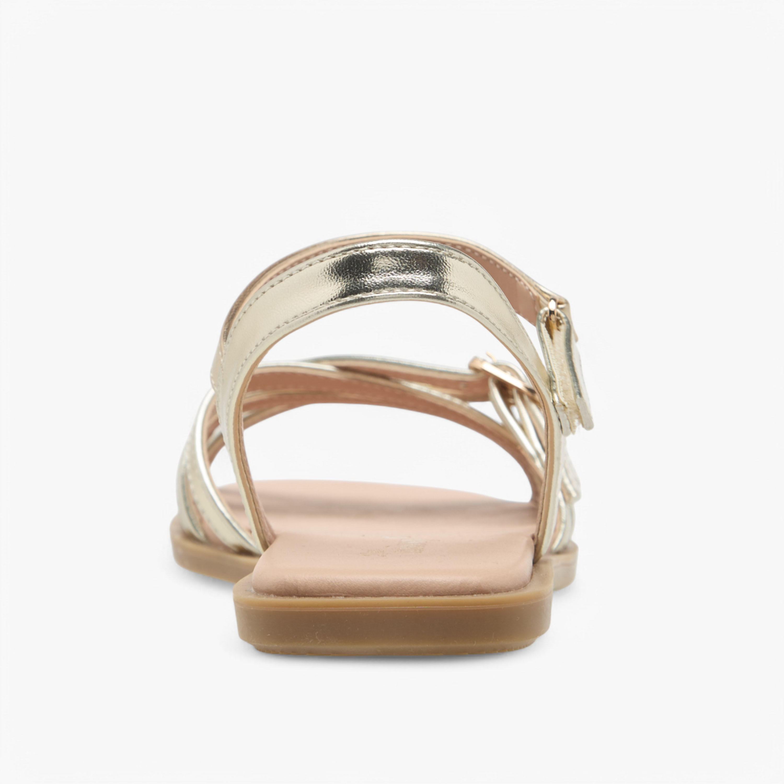 Little Missy Buckle Detail Flat Sandals with Hook and Loop Closure-girls-shoes-sandals-image-4