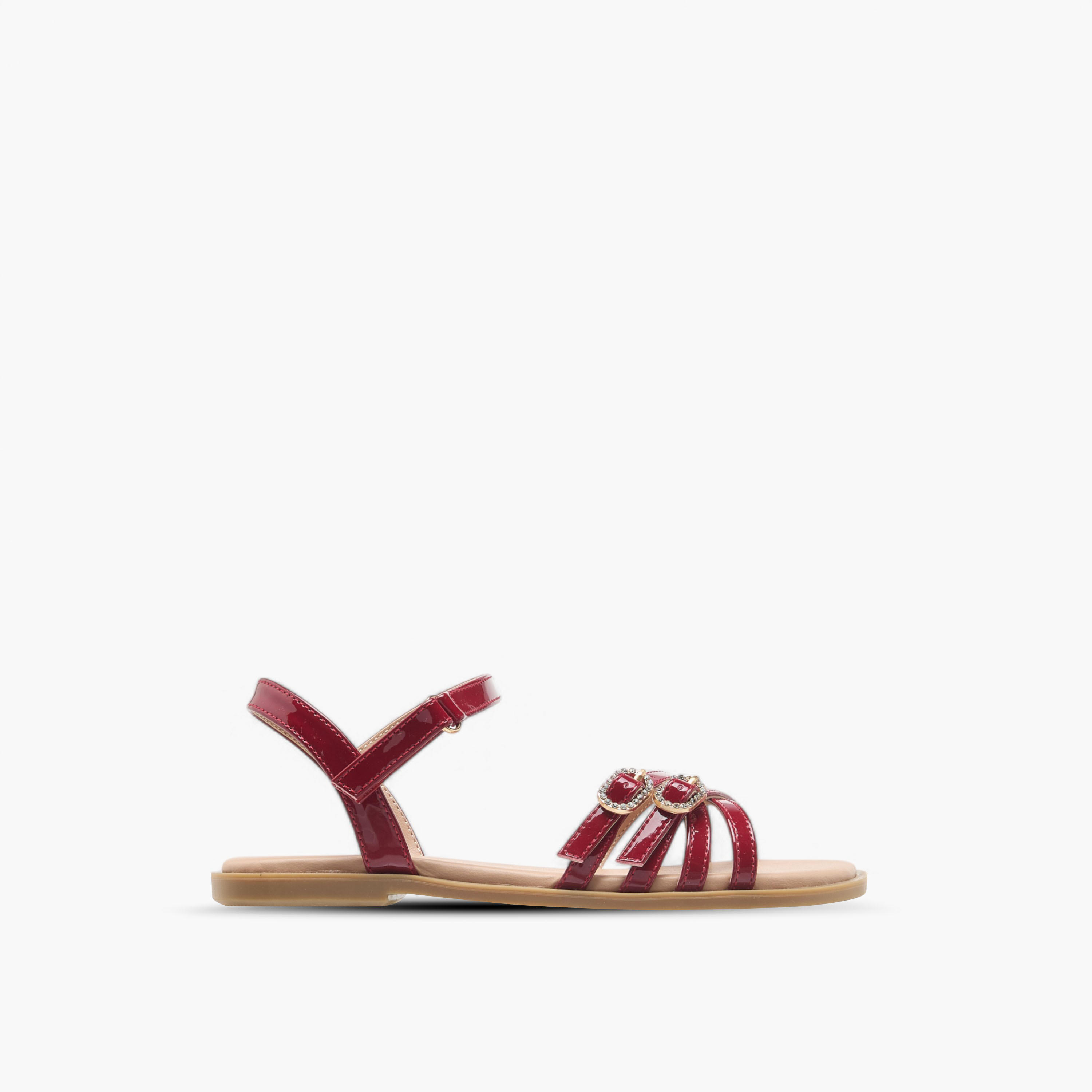 صندل مسطح بتفاصيل إبزيم وشريط إغلاق لاصق من ليتل ميسي-girls-shoes-sandals-image-3