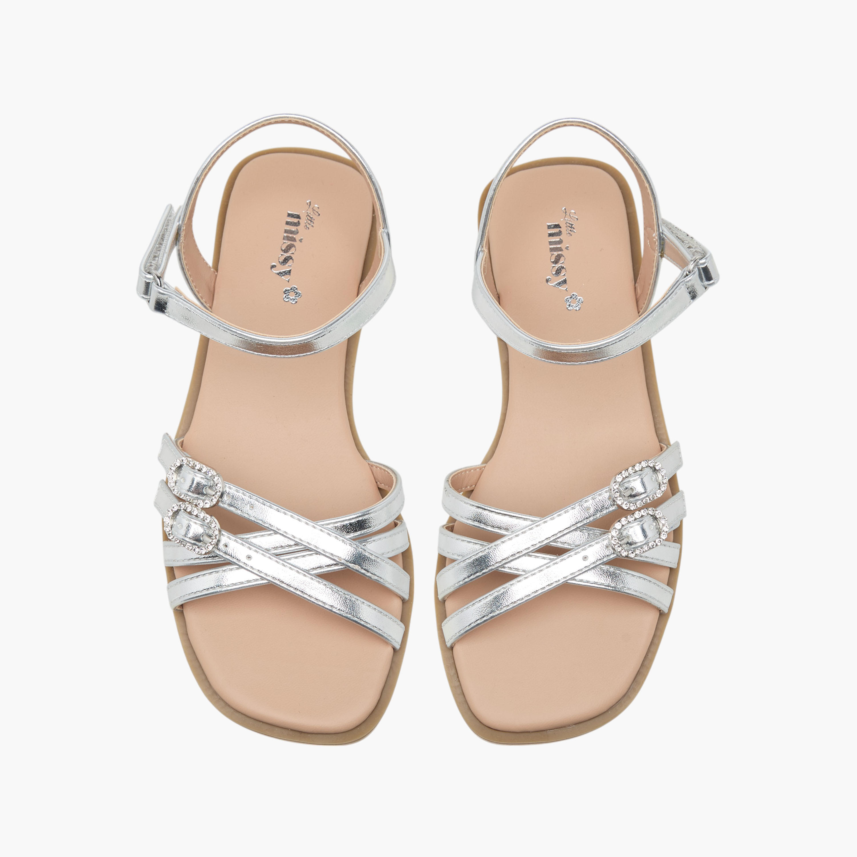 صندل مسطح بتفاصيل إبزيم وشريط إغلاق لاصق من ليتل ميسي-girls-shoes-sandals-image-1