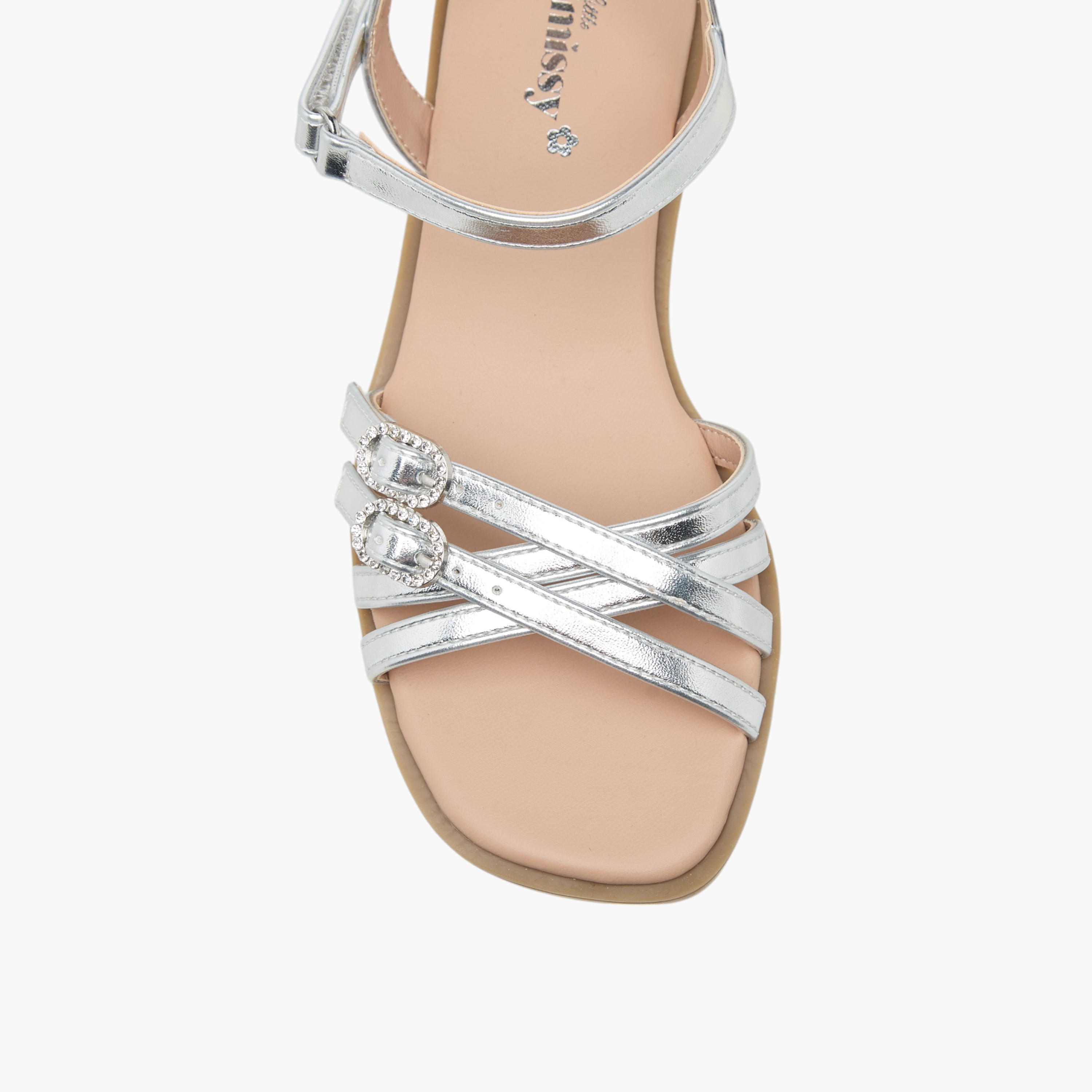 صندل مسطح بتفاصيل إبزيم وشريط إغلاق لاصق من ليتل ميسي-girls-shoes-sandals-image-3