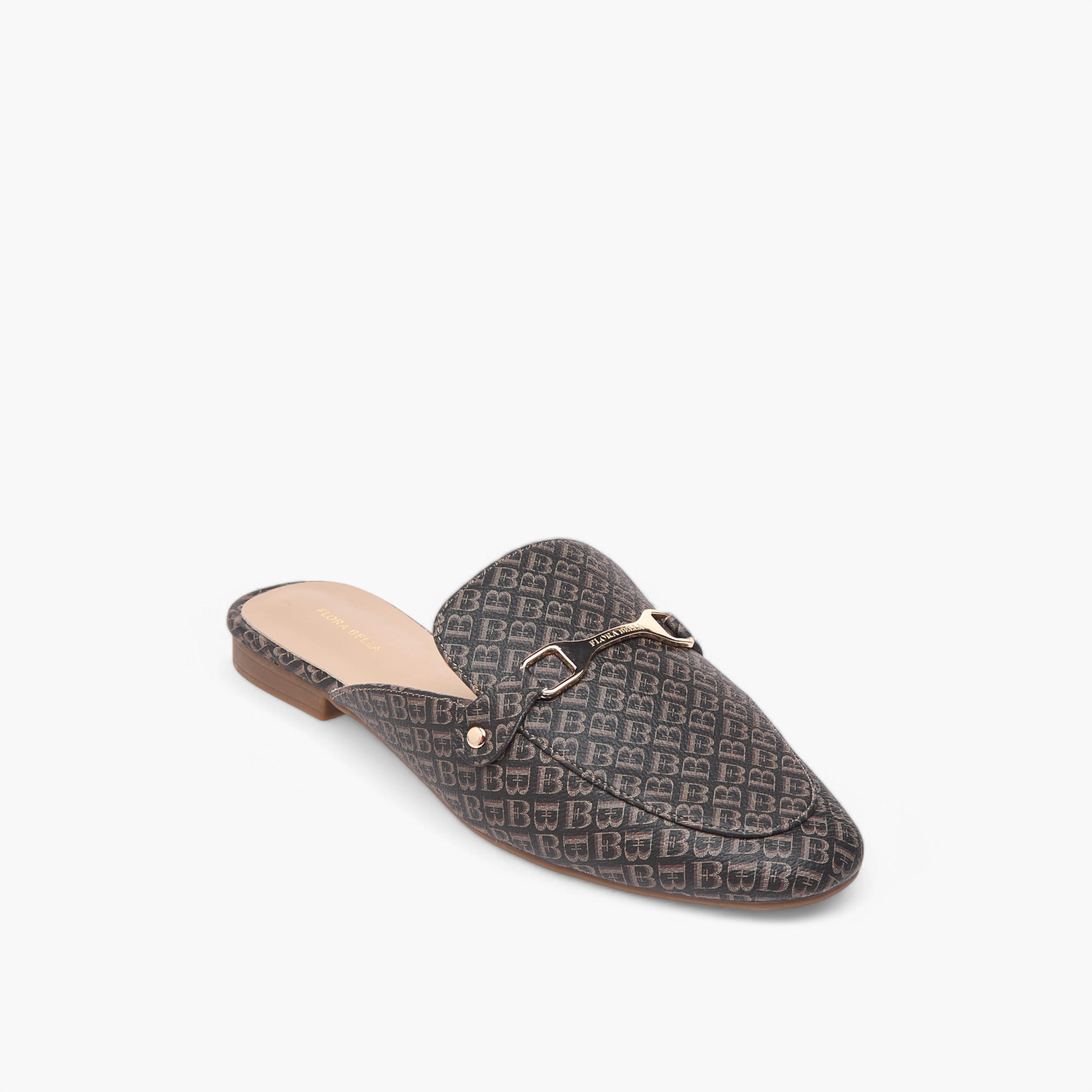 Flora Bella Monogram Print Slip-On Mules with Metal Accent-women-shoes-flats-mules-image-2