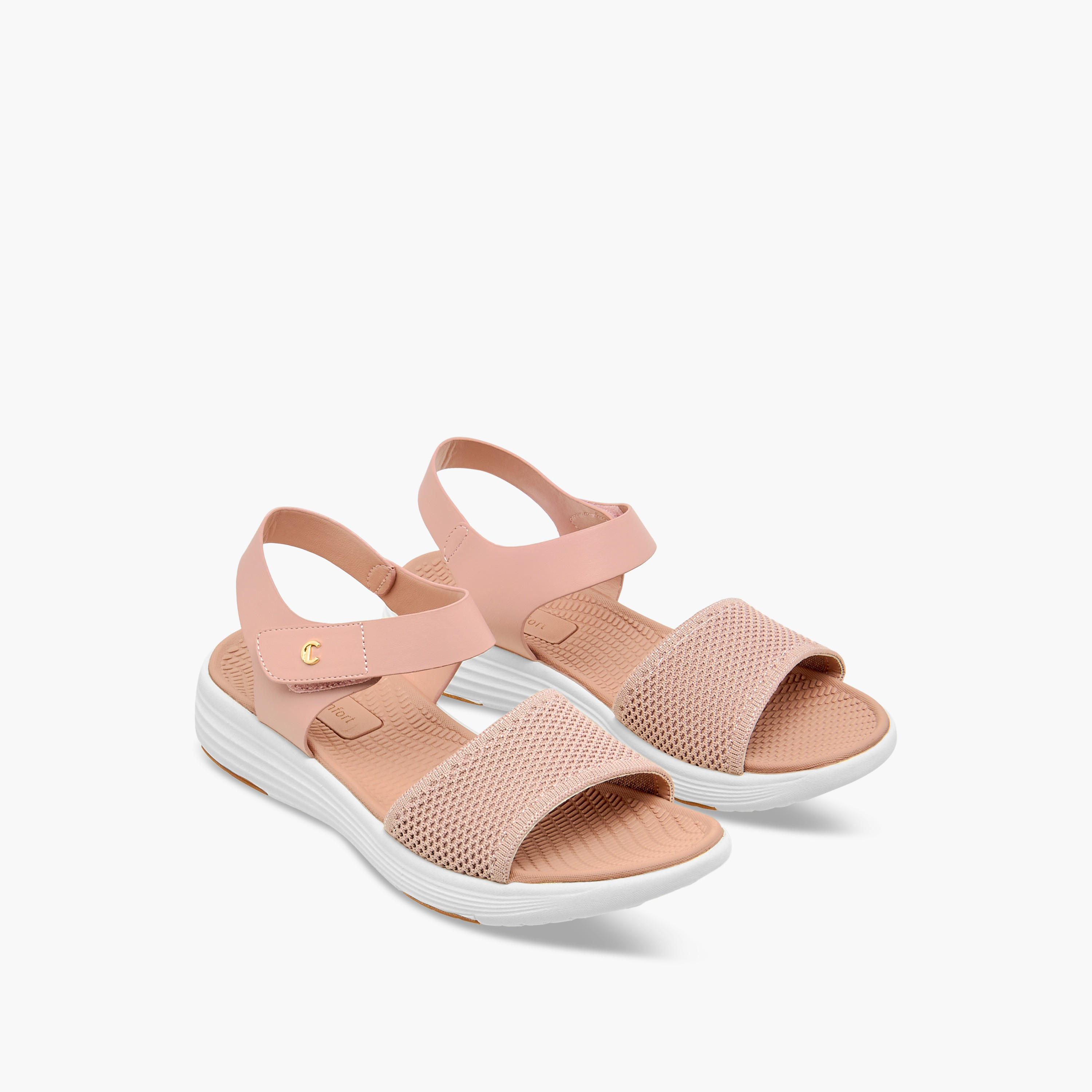 صندل مريح بارز الملمس بحزام وشريط إغلاق لاصق من لو كونفورت-women-shoes-flats-sandals-image-1