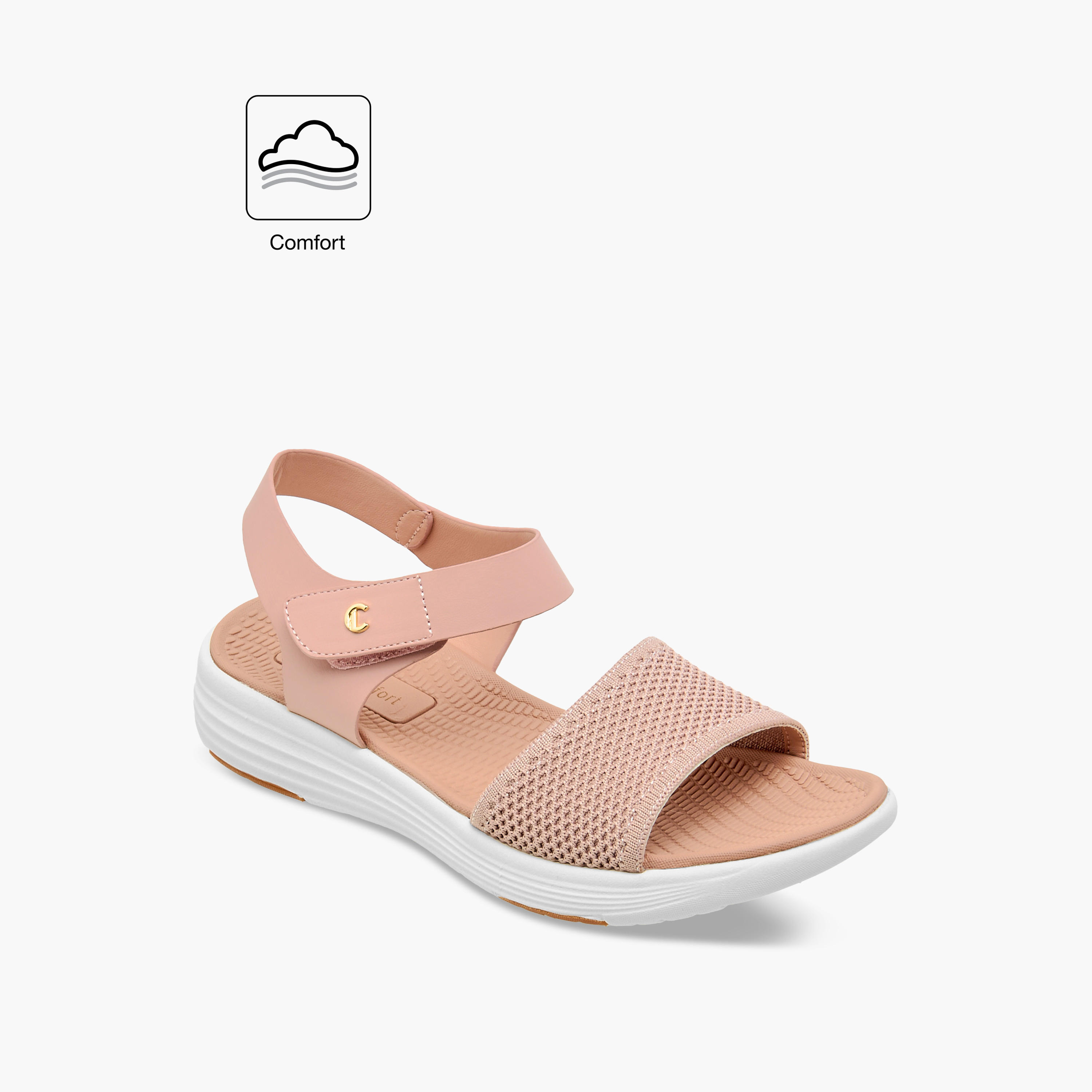 صندل مريح بارز الملمس بحزام وشريط إغلاق لاصق من لو كونفورت-women-shoes-flats-sandals-image-2