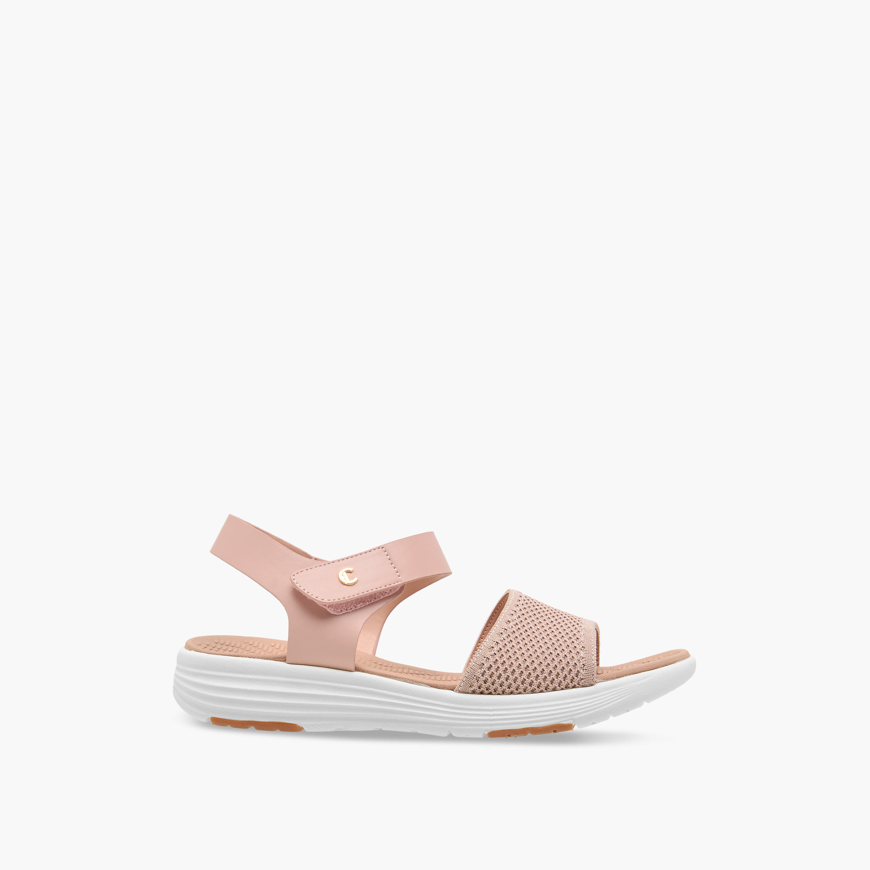 صندل مريح بارز الملمس بحزام وشريط إغلاق لاصق من لو كونفورت-women-shoes-flats-sandals-image-3