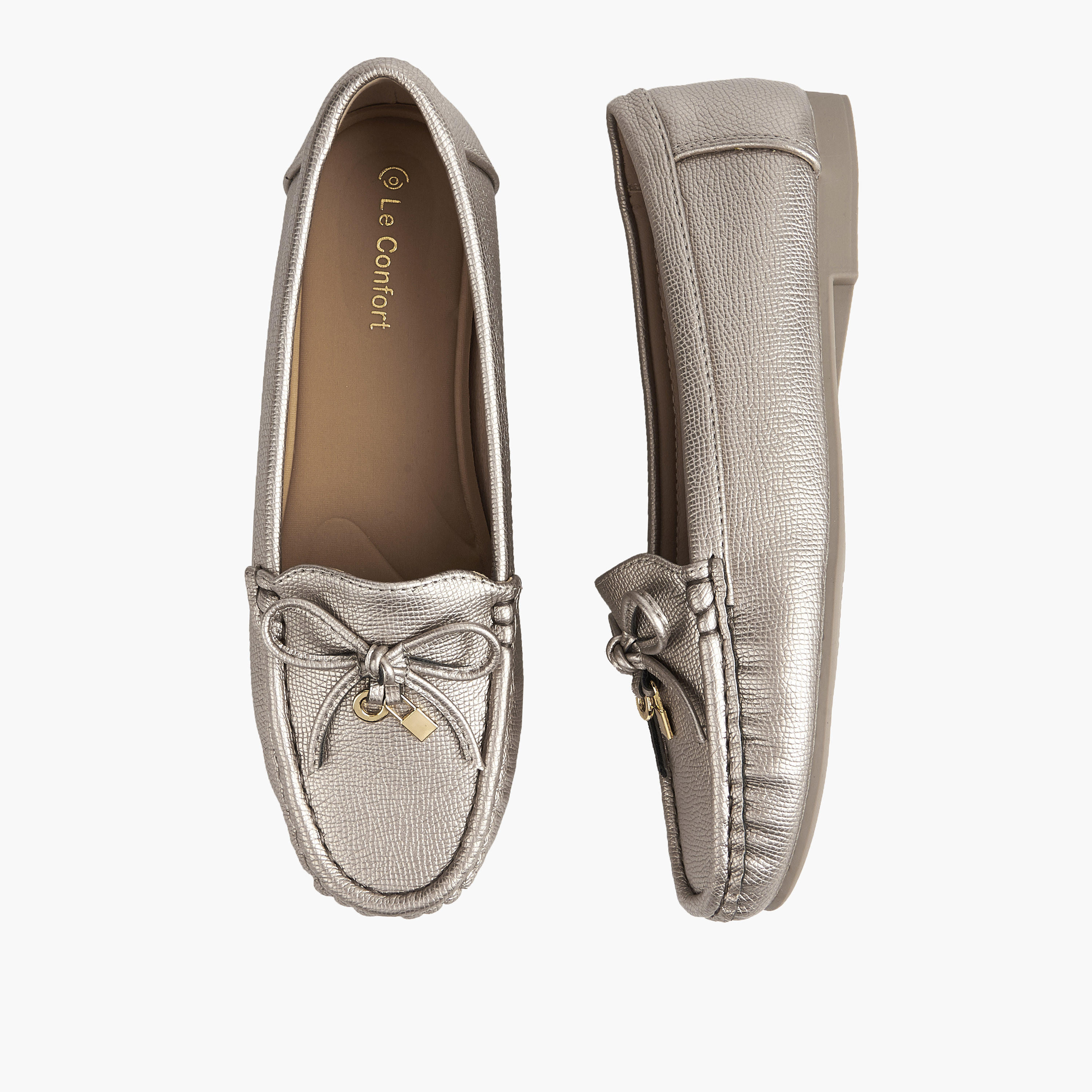 Le Confort Textured Slip-On Loafers with Bow Detail-women-shoes-loafersandmoccasins-image-1